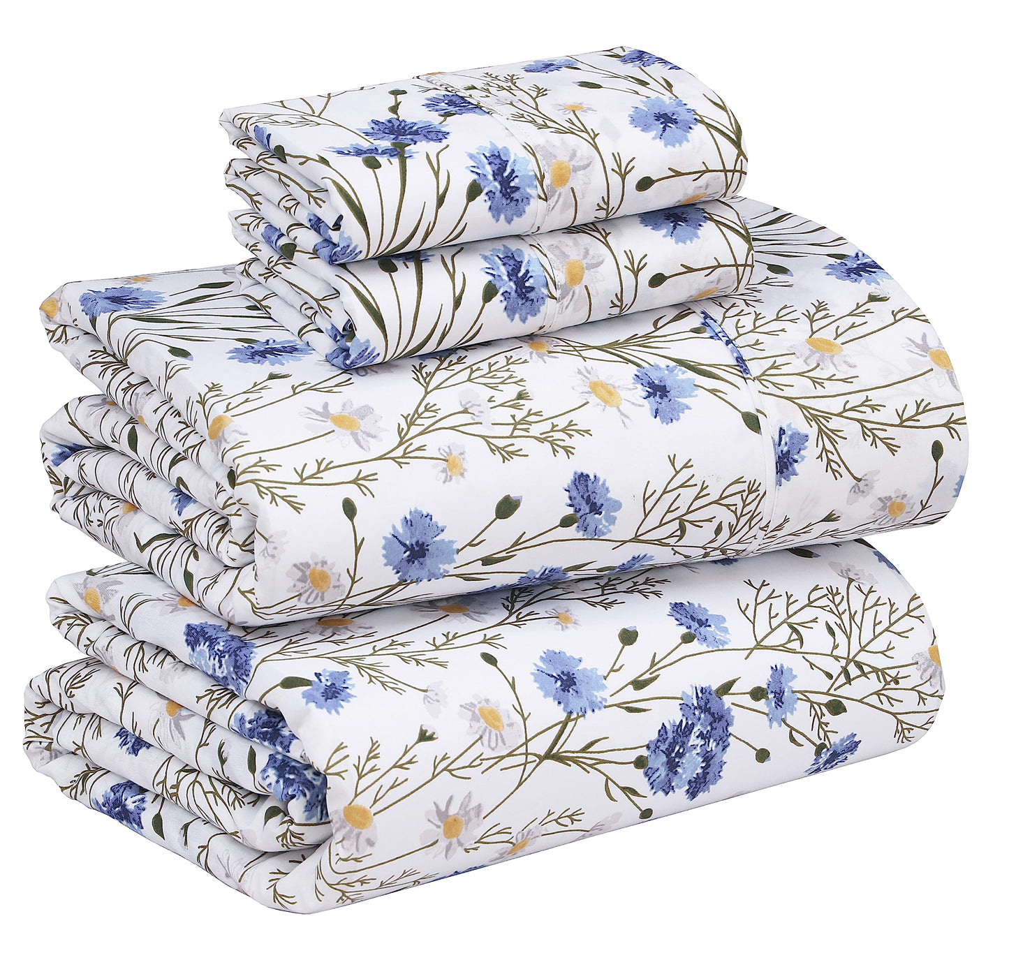 RUVANTI 100% Cotton Percale Sheets Queen Size – Crisp Cooling Bed Sheets for Hot Sleepers, Deep Pocket 16”, Soft Breathable & Durable Hotel-Style 4 Piece Set, Sweet Pea