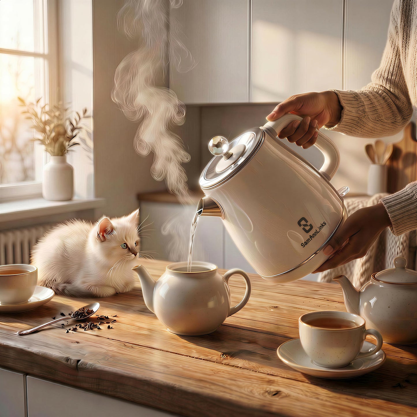 Electric Kettle 1.8L,1350W Fast Boil Cordless Tea Kettle, Stainless Steel Hot Water Kettle with 100% Stainless Steel Interior, Double Wall Insulation, BPA-Free, Auto Shut-Off & Boil-Dry Protection