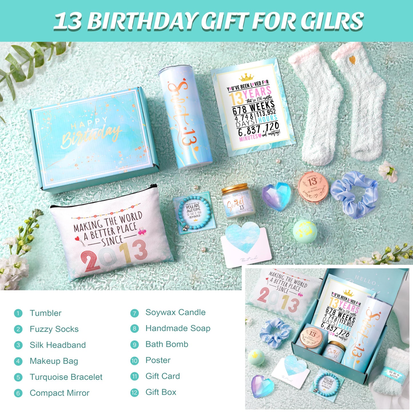 VOELVRAM 13th Birthday Gifts for Girls, 13 Year Old Girl Gifts Happy 13th Birthday Gift Ideas for Teen Girl, Daughter, Niece, Granddaughter, Official Teenager 13th Birthday Gifts for Her