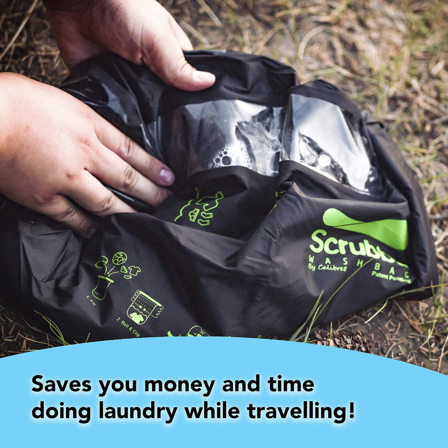 Scrubba Wash Bag - Patented Washboard-in-a-Bag™ Portable Manual Washing Machine for Travel, Camping, Backpacking & Cruise - Pack Light, Wash Clothes Anywhere in Minutes (5.3 oz)