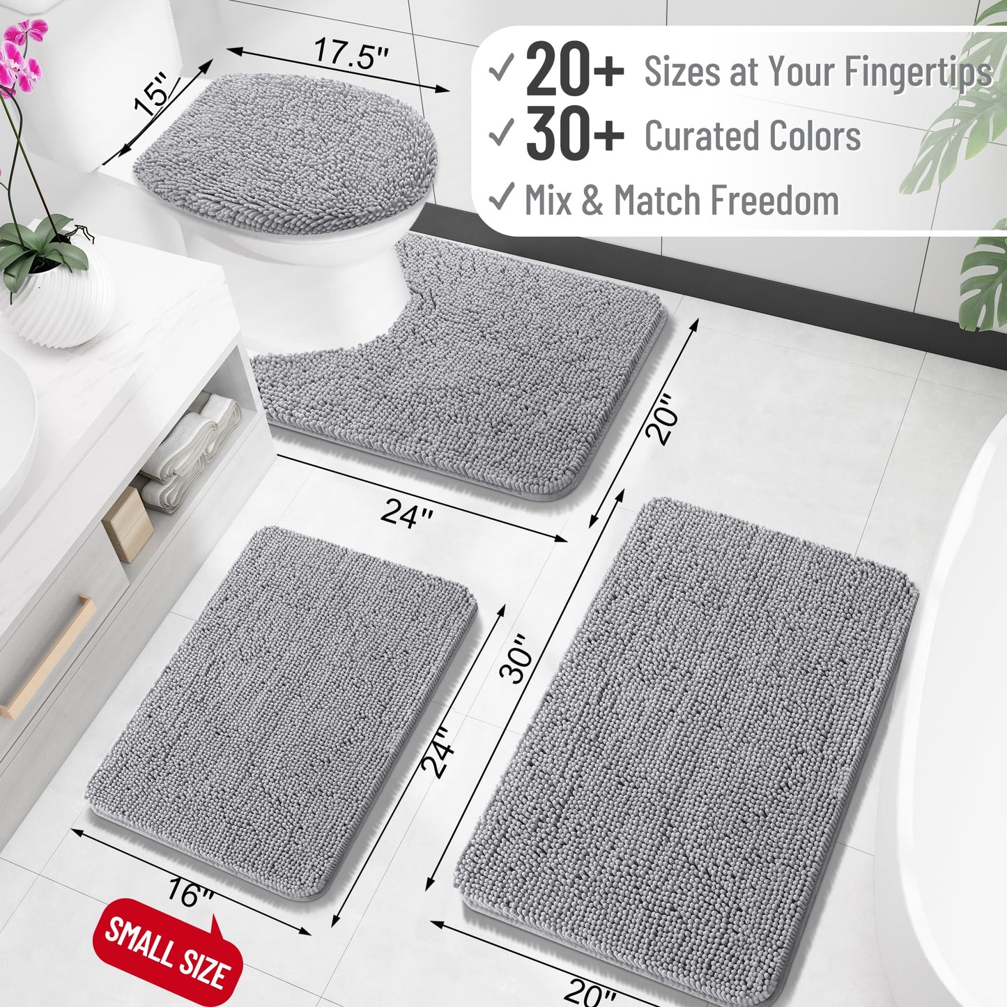 OLANLY Bathroom Rugs 36x24, Extra Soft Absorbent Chenille Bath Rugs, Rubber Backing Quick Dry, Machine Washable Bath Mats for Bathroom Floor, Tub and Shower, Home Decor Accessories, Grey