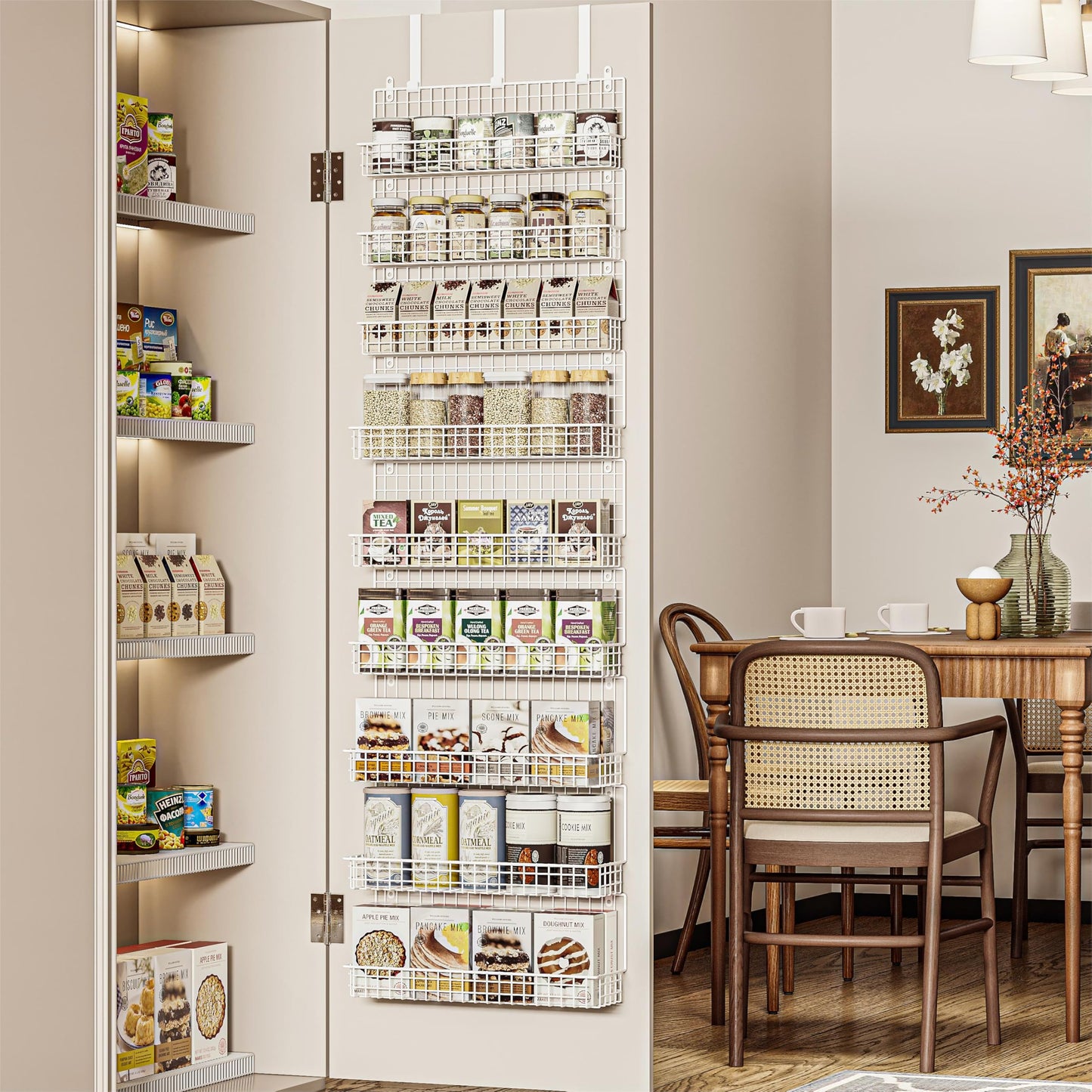 JKsmart 9-Tier Spice Rack Organizer with Door Hook, Wall Mount, and Extra Large Capacity for Pantry – Stylish White Design for Effortless Organization, Ultimate Kitchen Storage Solution