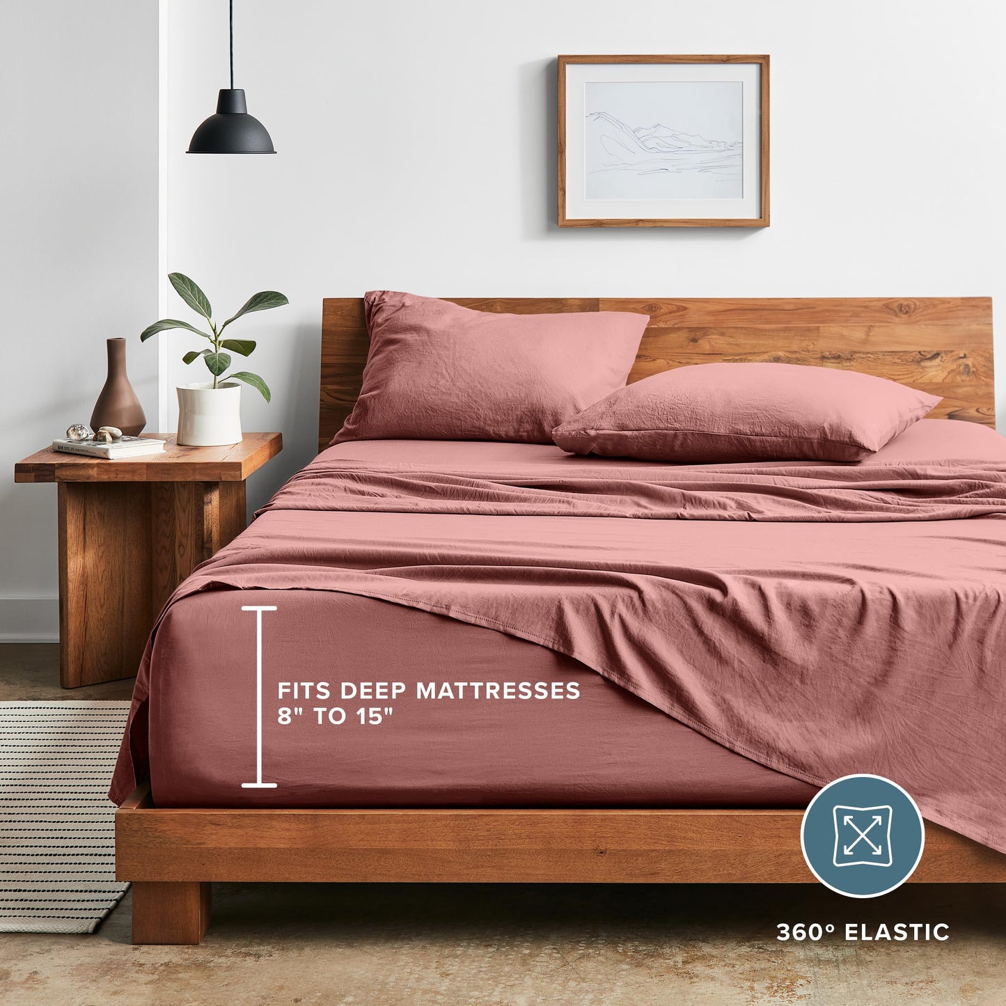 Bare Home Queen Sheet Set - Luxury 1800 Ultra-Soft Stonewashed Microfiber - Brushed - Deep Pockets - Easy Fit - Breathable Bedding - Sheet Sets & Pillowcases (Queen, Dusty Rose)