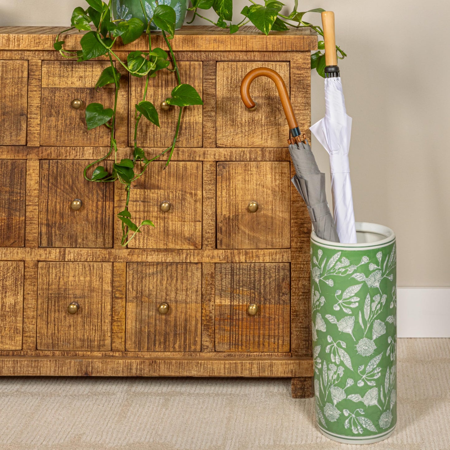 Creative Co-Op Ceramic Umbrella Stand, Green
