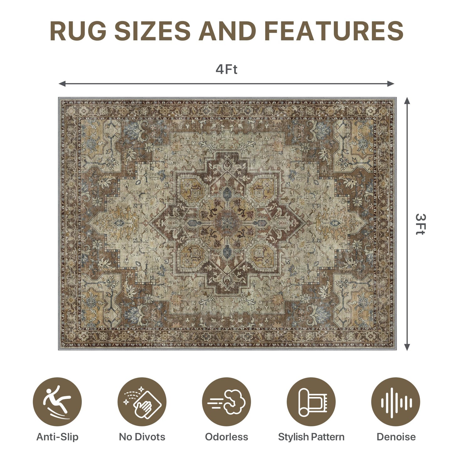 36"x48" Office Chair Mat for Hardwood Tile Floor, Under Desk Carpet Protector for Rolling Computer Chair Mat, Machine Washable Area Rug, Anti-Slip 1/5" Thick Low Pile Thin Vinyl Floor Mat, Brown