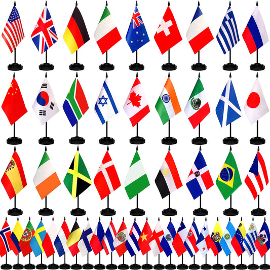 TSMD 50 Countries International World Desk Flags Set Small Mini Office Table Stick Flag with Stand Base,5x8 Inch