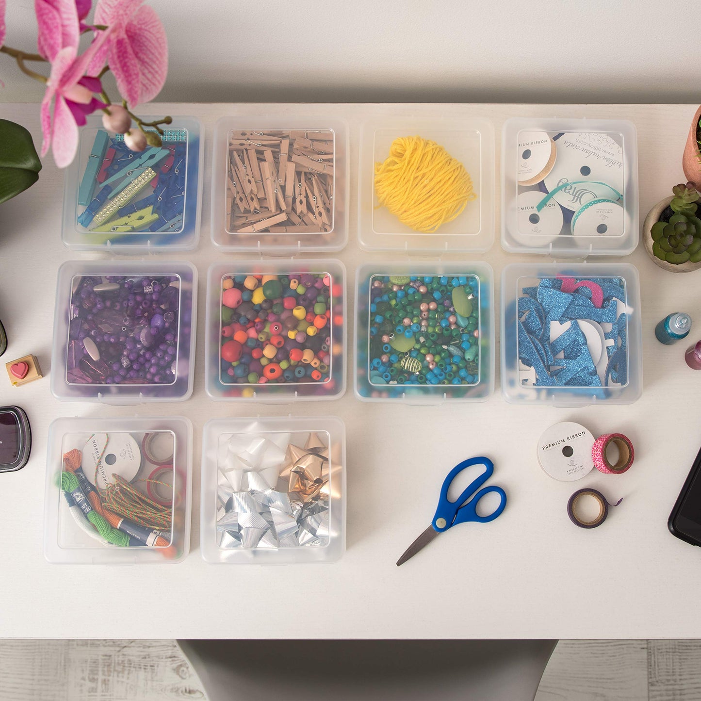 IRIS USA Clear Storage Cases, 18-Pack, |Made in USA|, Plastic Bead Organizing Containers with Snap Lid for Arts, Crafts, Ephemera, Stickers, & Dance Cheer, Clear - Small