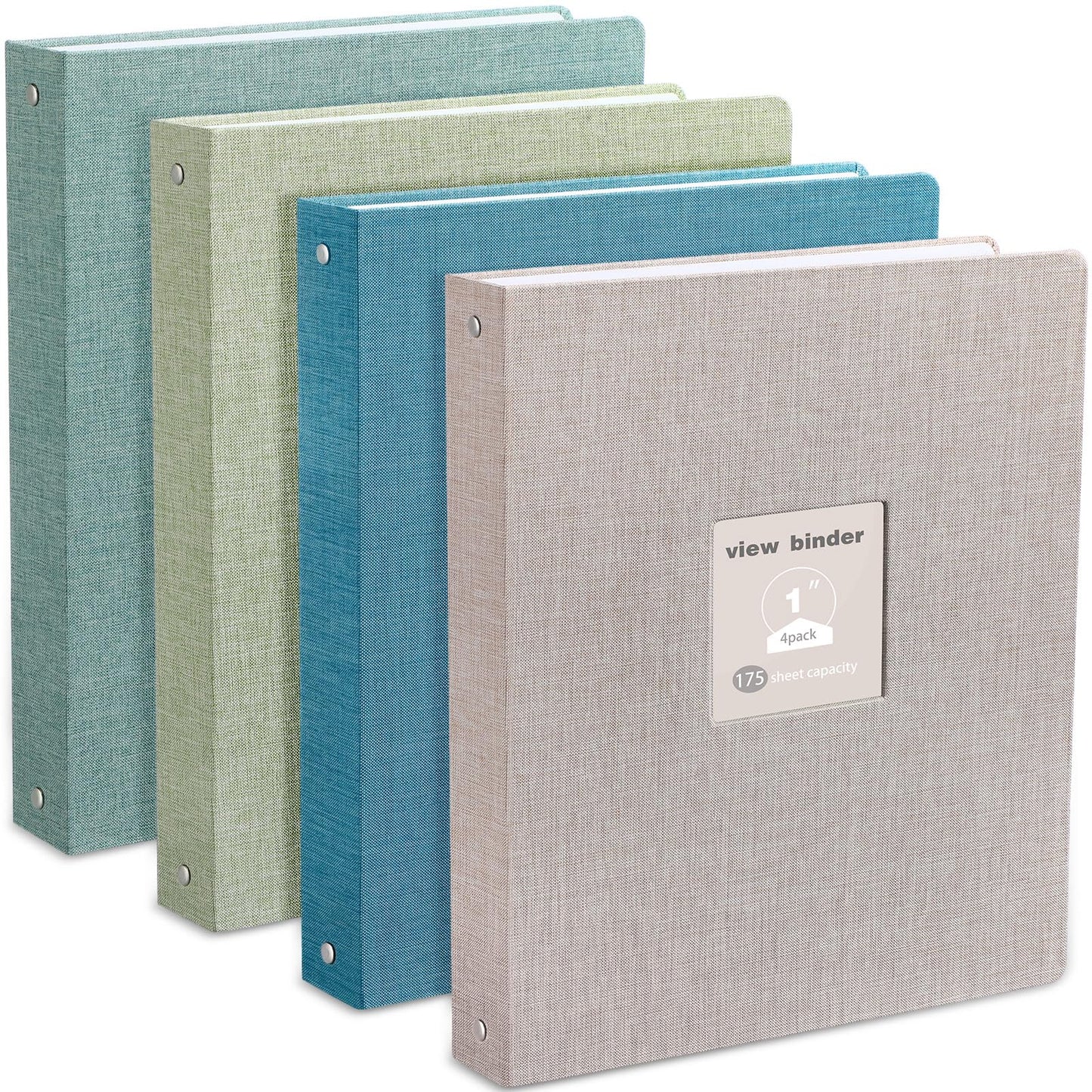 Lincia 4 Pcs Linen 3 Ring Binder 1'' Ring Binders with Window Holds 175 Sheets 8.5 x 11 Letter Size Paper Office Supplies(Teal, Light Green, Beige, Blue)