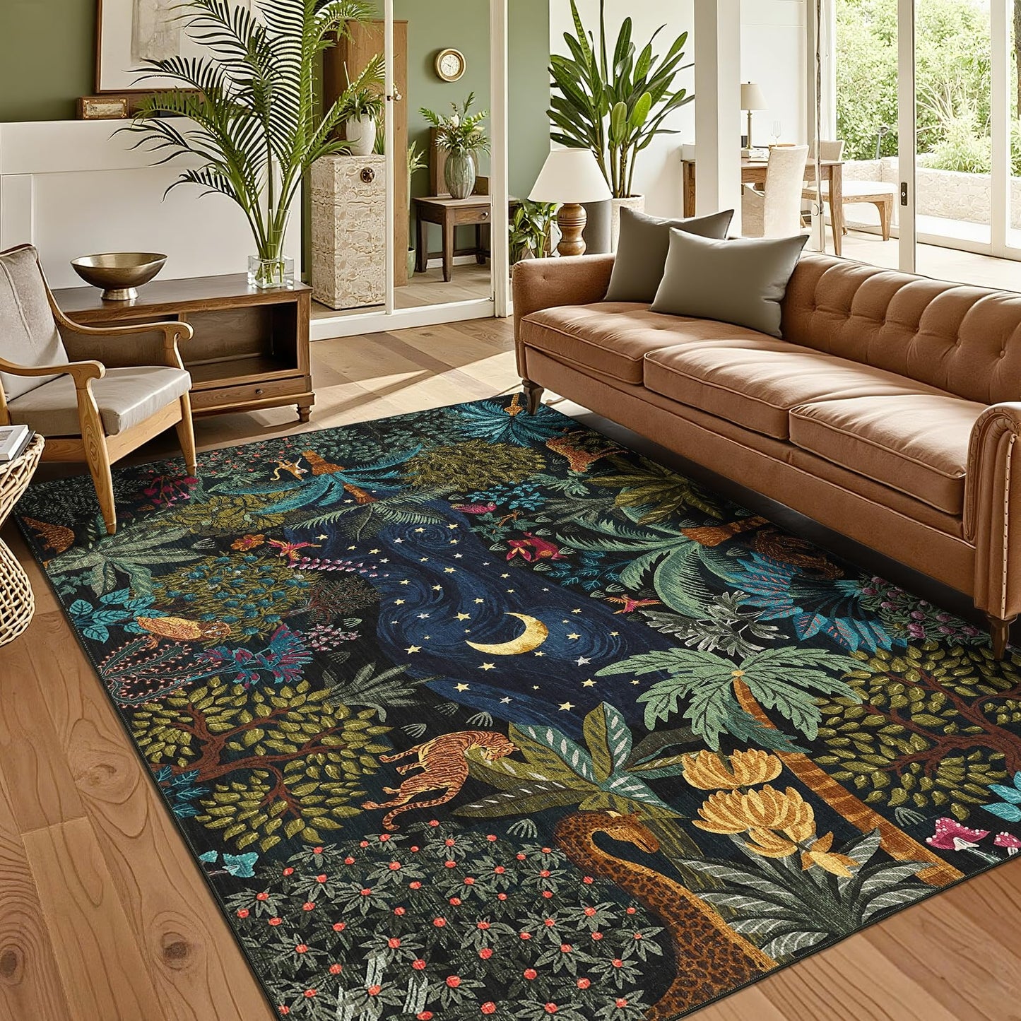 GarveeHome 5x7 Jungle Area Rug Washable Rugs for Living Room Bedroom, Soft Low Pile Non Slip Accent Floor Mat Animal Print Throw Rug Indoor Carpet Dining Room Playroom