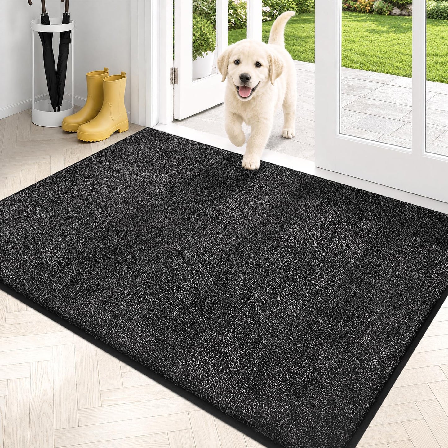 PURRUGS Dirt Trapping Door Mat 31.5" x 47", Non-Slip Machine Washable Entryway Rug, Dog Doormat, Indoor Front Door Mat, Super Absorbent Entry Rug for Muddy Shoes & Paws, Charcoal