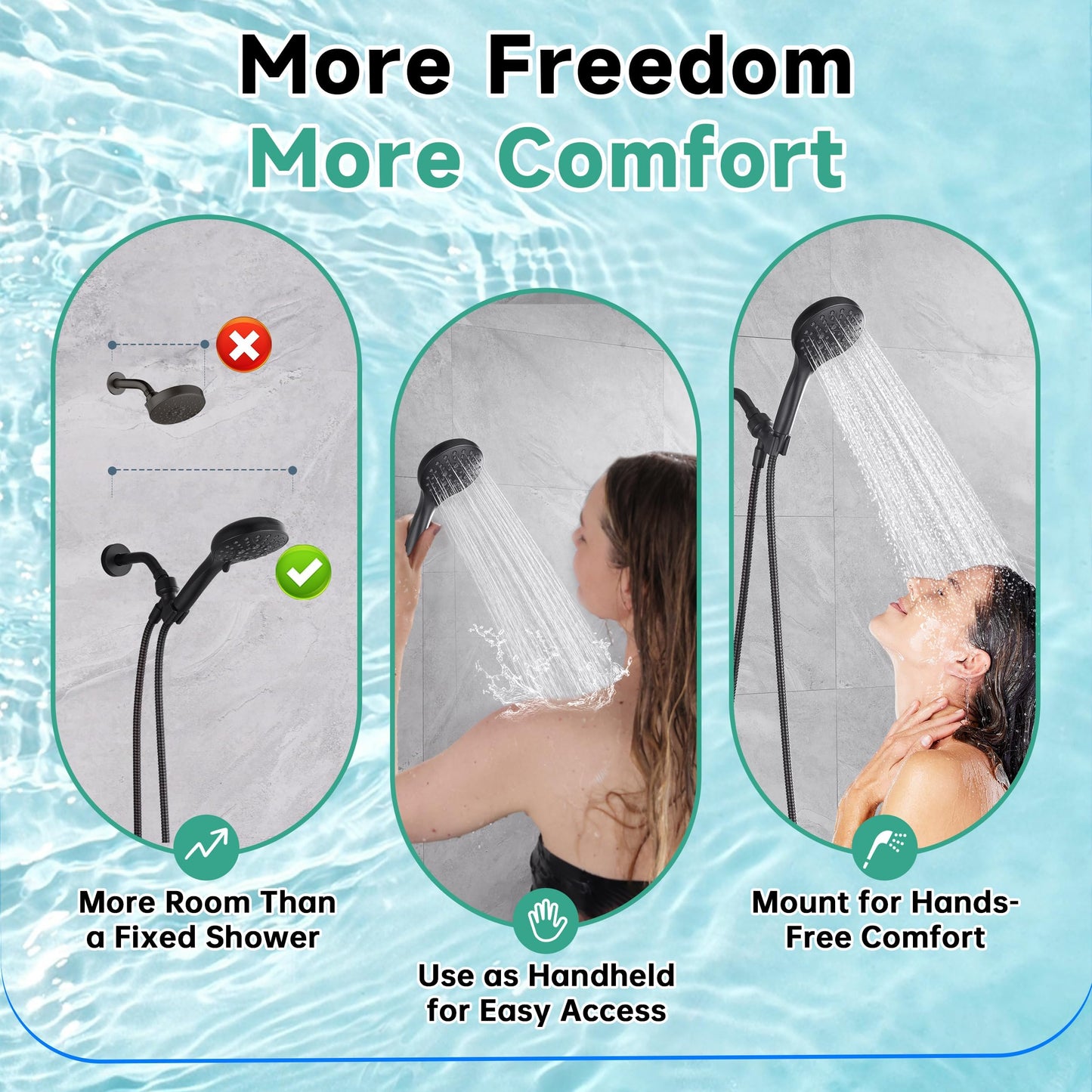 BRIGHT SHOWERS High Pressure Shower Head with Handheld, 9 Spray Settings Showerhead Built in Power Wash to Clean Tub and Pets, Extra Long 69" Hose, Adjustable Bracket, Oil-Rubbed Bronze