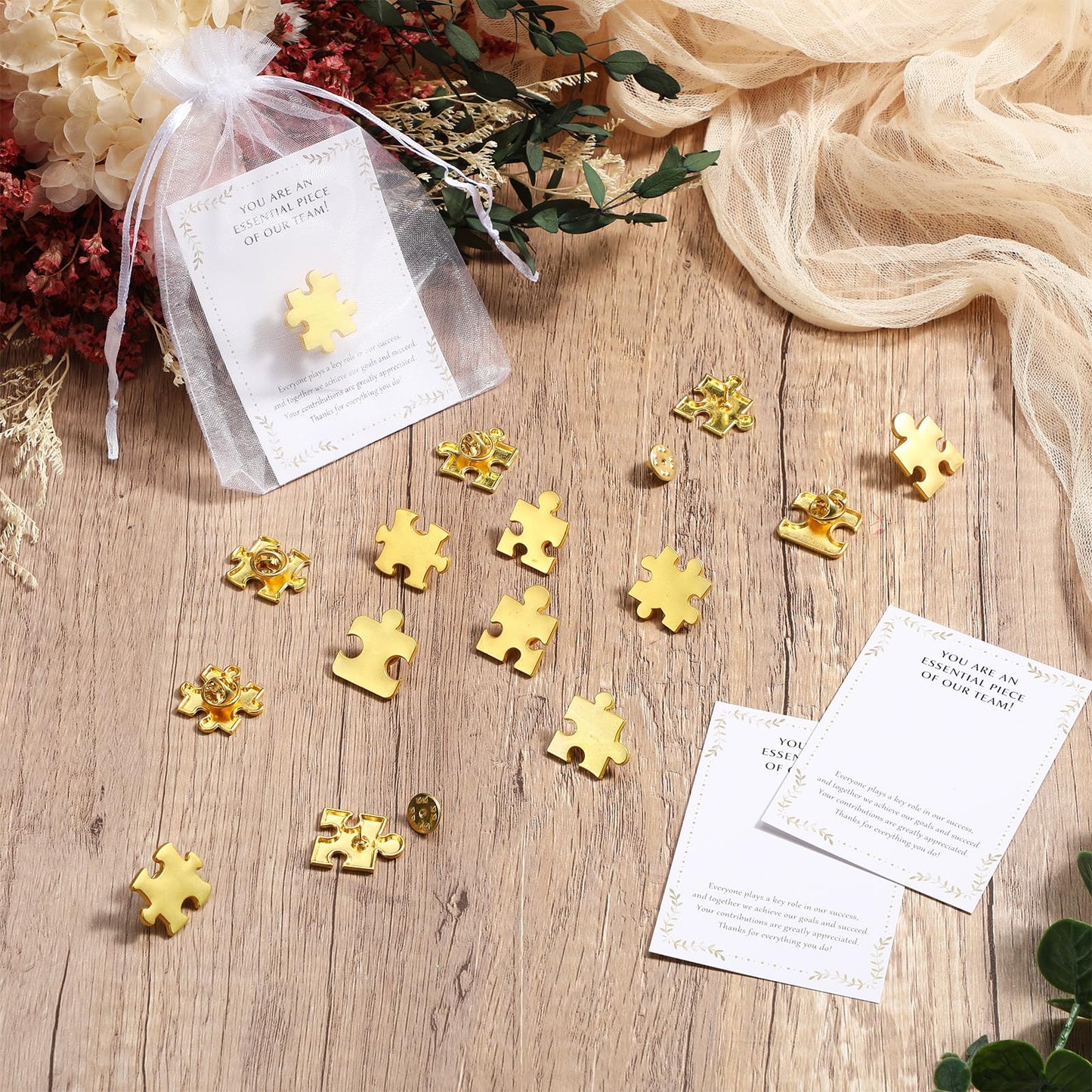 100 Sets Employee Appreciation Gift Bulk Puzzle Piece Lapel Pins Thank You Cards and Bags for Team Appreciation Building Recognition Soccer Baseball Team Gift for Employee Office Staff Coworkers
