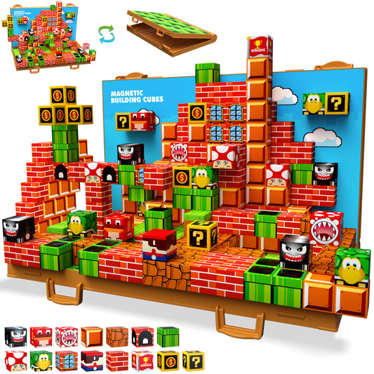 Magnetic Blocks, Build 3D Magnet Building Toys World with Magnetic Tiles, Foldable Magnet Board, STEM Sensory Toy for Kids, Toy Building Sets Gifts for Age 3 4 5 6-10 Year Old Boys Girls