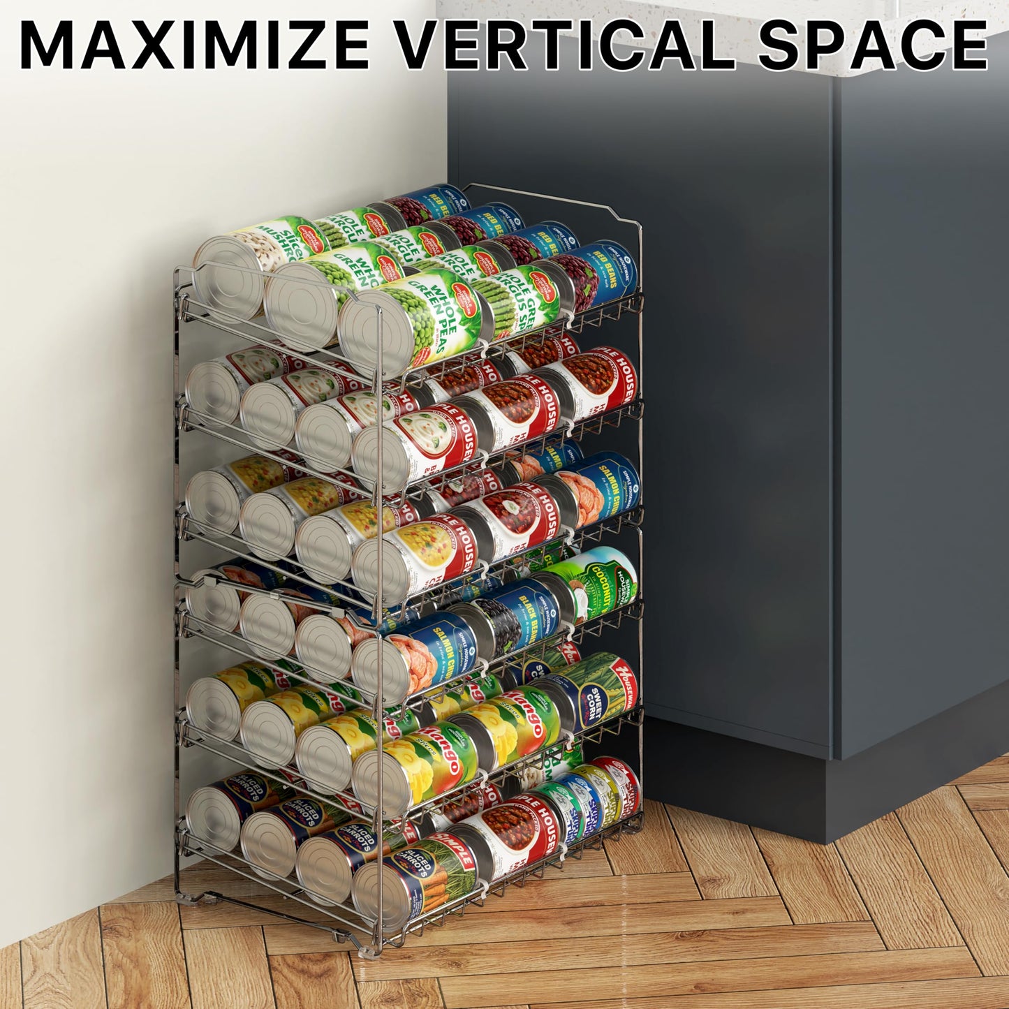 Simple Houseware Stackable Can Organizer Rack for Pantry/Cabinet – 11.5" D x 17" W x 13.75" H, Holds 36 Cans, 3-Tier Can Food Storage Dispenser, Chrome