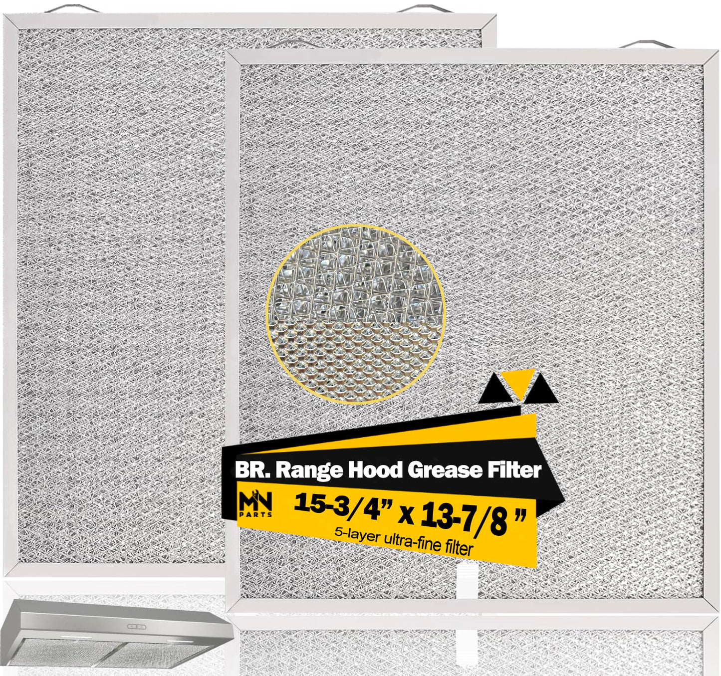 MNPARTS S99010430-002 Compatible Broan Range Hood Filter - 15-3/4" x 13-7/8" - 2 Pack Nutone Range Hood Filter Replacement