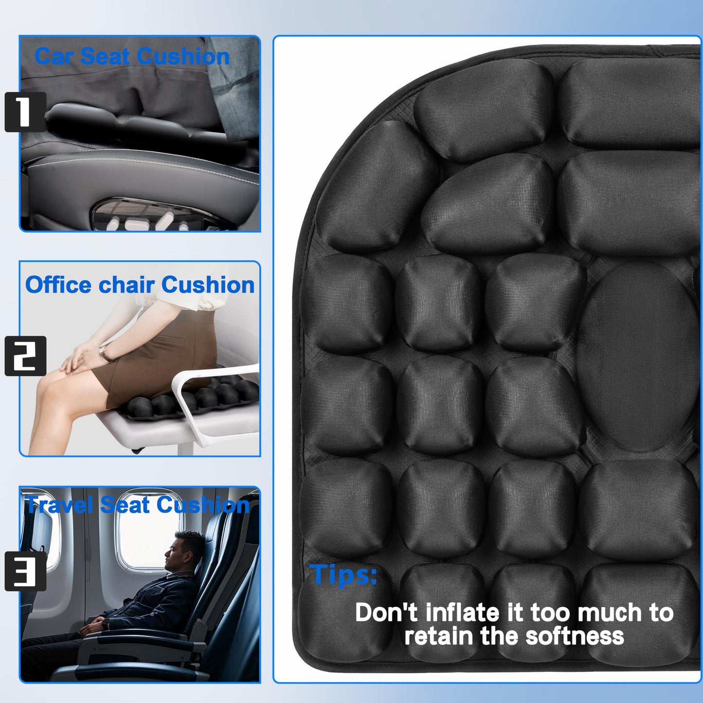 Upgrade Travel Seat Cushion for Airplane,Portable&Adjustable Air Seat Cushion,Coccyx Tailbone Pain Relief Chair Pad,Inflatable Cushion for Wheelchair, Travel,Driving,Office Work