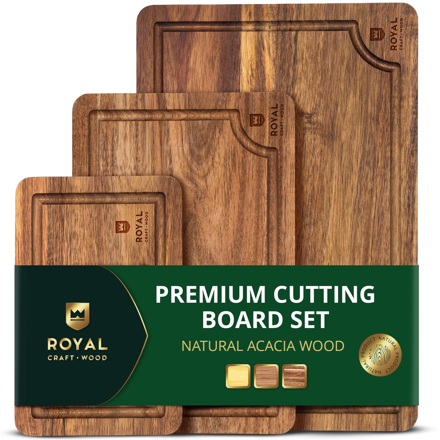 ROYAL CRAFT WOOD Wooden Cutting Boards for Kitchen Meal Prep & Serving - Bamboo Wood Serving Board Set with Deep Juice Groove Side Handles - Charcuterie & Chopping Butcher Block for Meat