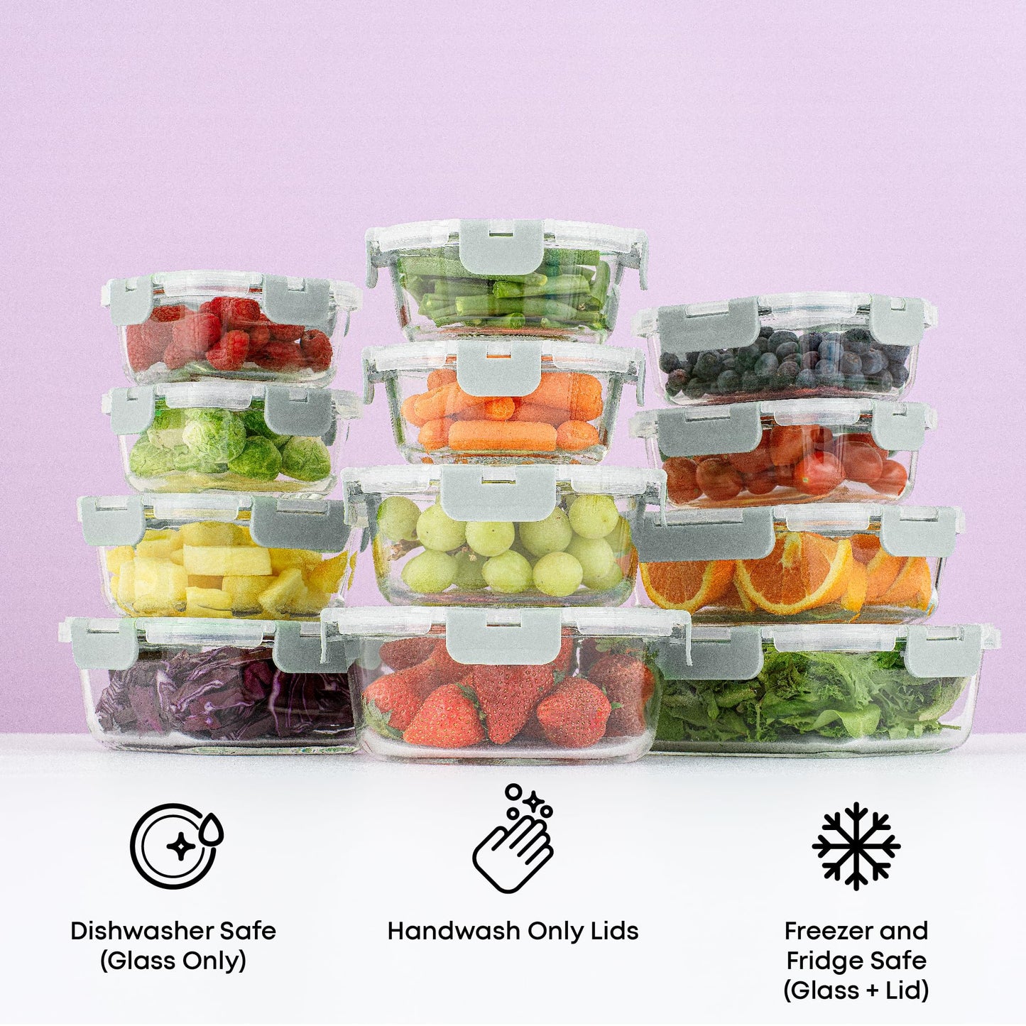 JoyJolt 24pc Borosilicate Glass Storage Containers with Lids | 12 Airtight/Freezer Safe Food Storage Containers for Pantry and Kitchen | Meal Prep Container for Lunch | Glass meal Set