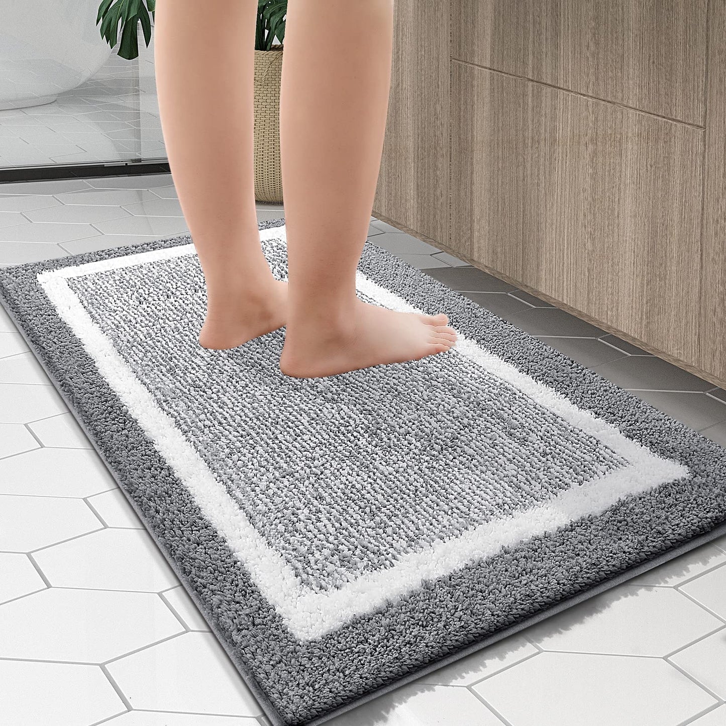 OLANLY Bathroom Runner Rug 70x24, Extra Soft and Absorbent Microfiber Bath Rugs, Non-Slip, Machine Washable, Quick Dry Shaggy Bath Carpet, Extra Long Bath Mats for Bathroom, Tub, Shower, Grey
