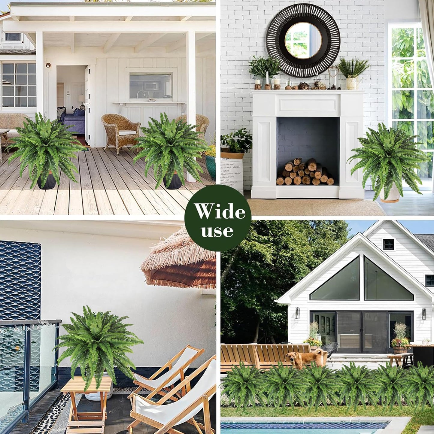 zooFernzoom Artificial Ferns for Outdoors & Indoors, 45in Large Fake Ferns Plants with 55 Fronds & Fiddlehead - 2 Stems Looks Real Faux Fern Greenery for Porch Garden Home Office Decor