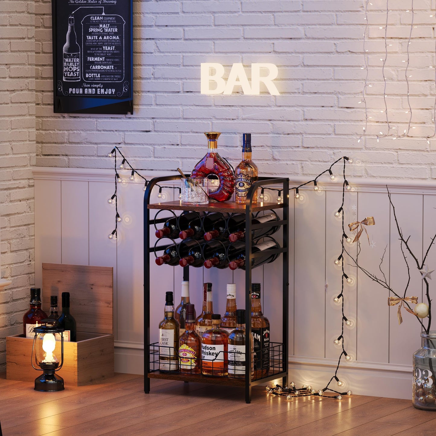 Bosimeca 3-Tier Wine Rack Freestanding Floor Cabinet Corner Bar Cabinet Bar Cart,12 Individual Wine Storage Bottle Compartments Corner Bar Cabinet Holder (3-Tier Wine Rack 07)
