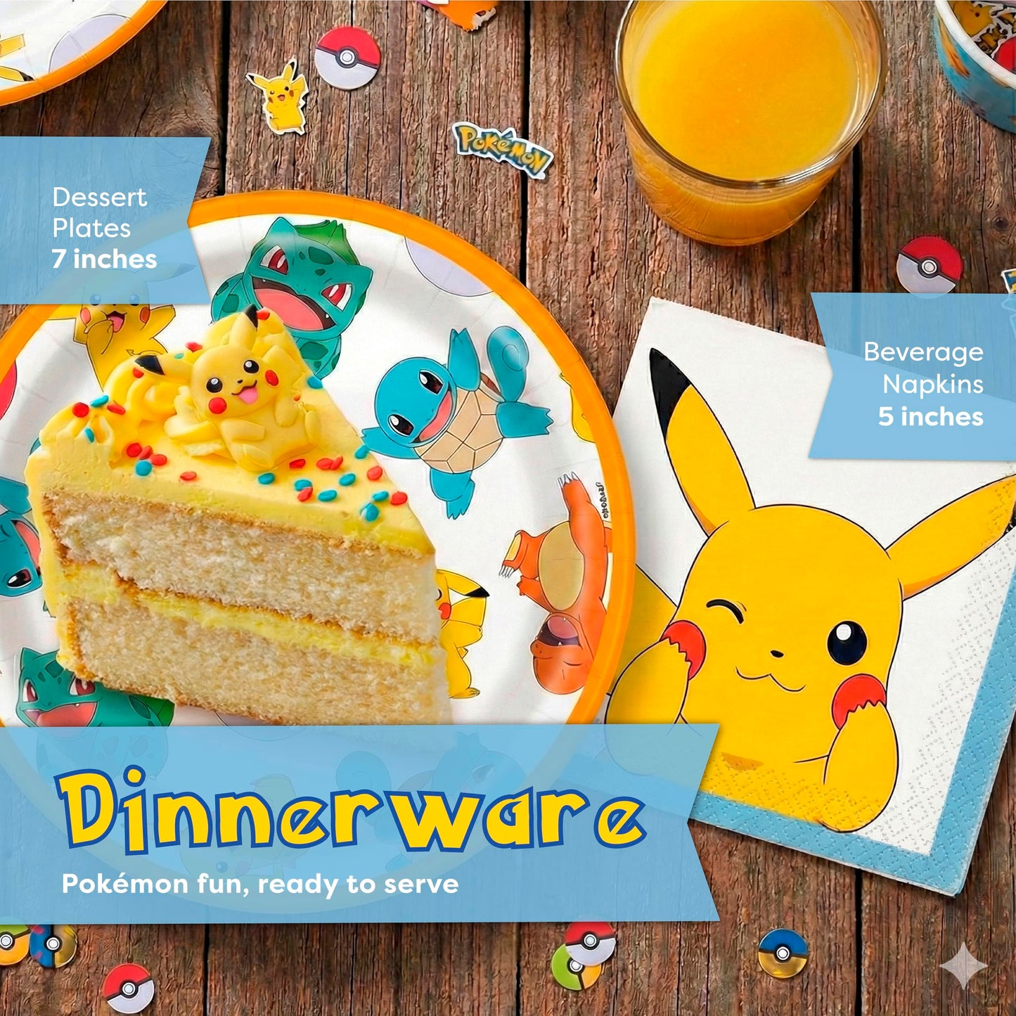 Pokemon Birthday Decorations Party Supplies for 16 - Officially Licensed Balloons, Tablecloth, Cake Plates, Napkins, Sticker