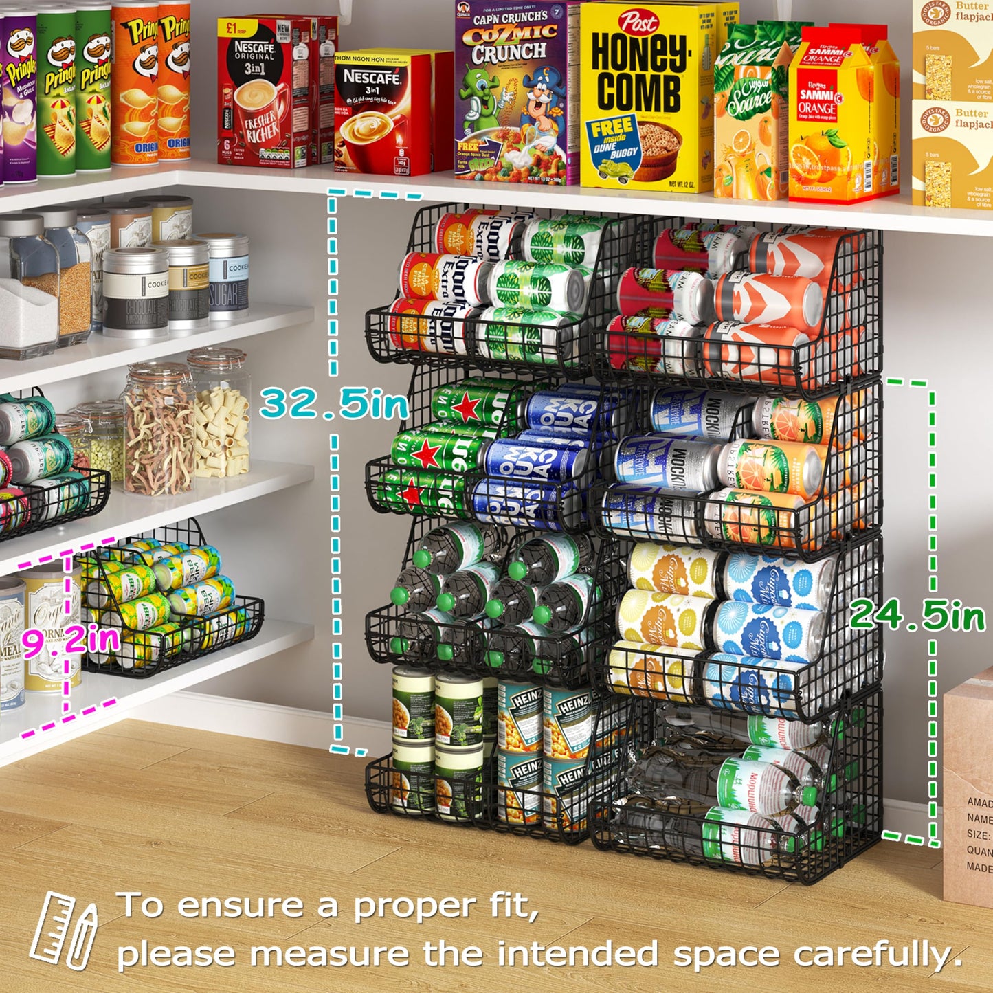 Stackable Soda Can Organizer Stores Up to 72 Cans, 4-Pack Can Storage Organizer for Pantry Shelves, 4-Tier Kitchen Can Holders with 4 Adjustable Dividers, Wire Drink Organizer for Pantry Cabinet Shelf