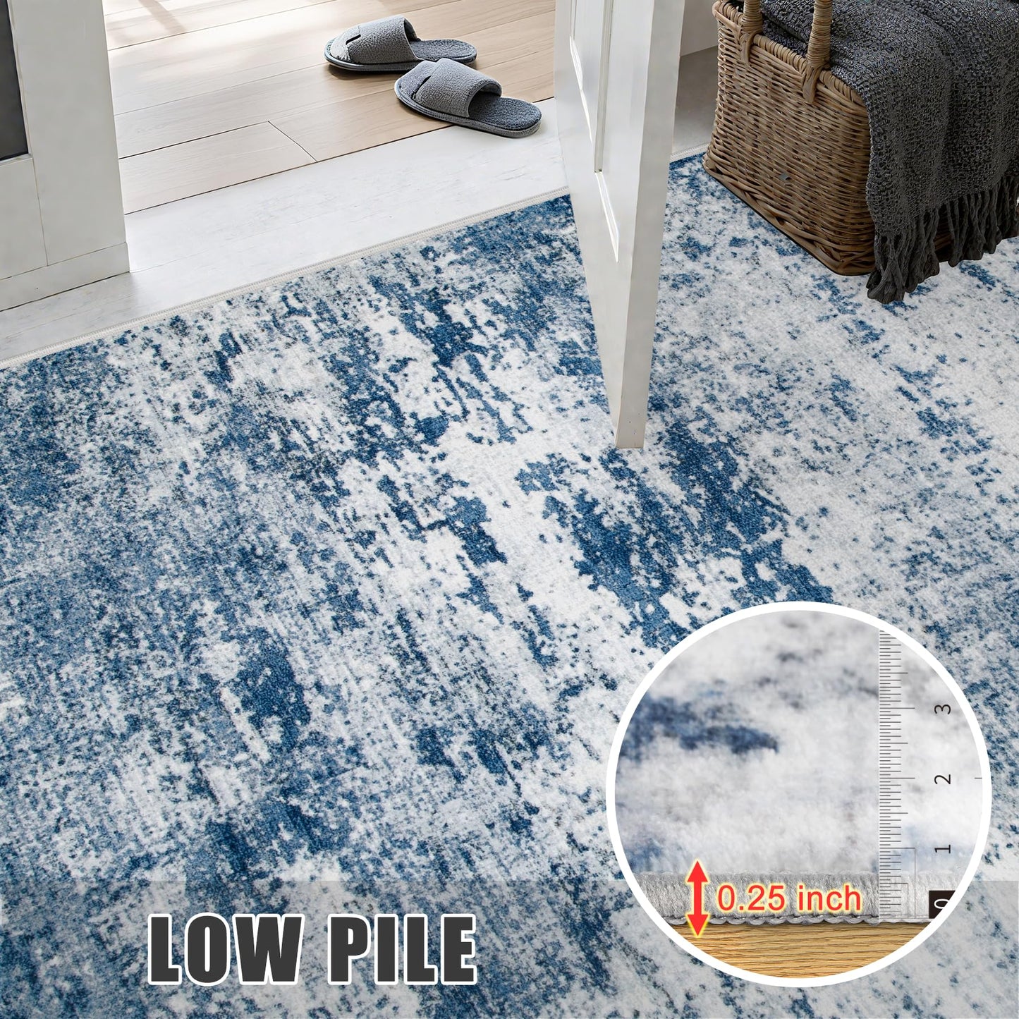 5x7 Area Rug Living Room Rug: Washable Modern Abstract Soft Thin Rug Indoor Floor No Slip Stain Resistant Carpet for Bedroom Dining Room Farmhouse Nursery Home Office - Blue