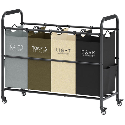 Tajsoon 4 Bag Laundry Sorter Cart, 4 Section Laundry Hamper Sorter with Heavy Duty Lockable Rolling Wheels, Laundry Separator Hamper with Removable Bags for Dirty Clothes Storage, 4 Colors