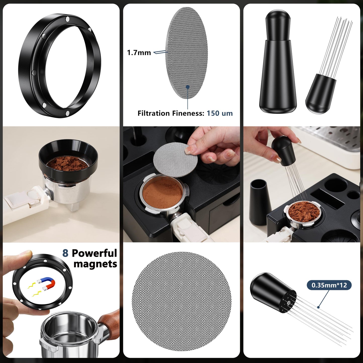 YOZYU 8 Pack Espresso Accessories Kit,54mm Espresso Tool Kit | Coffee Distributor Tamper | WDT Tool | Dosing Funnel | Expresso Puck Screen | Christmas Gift for Espresso Lovers