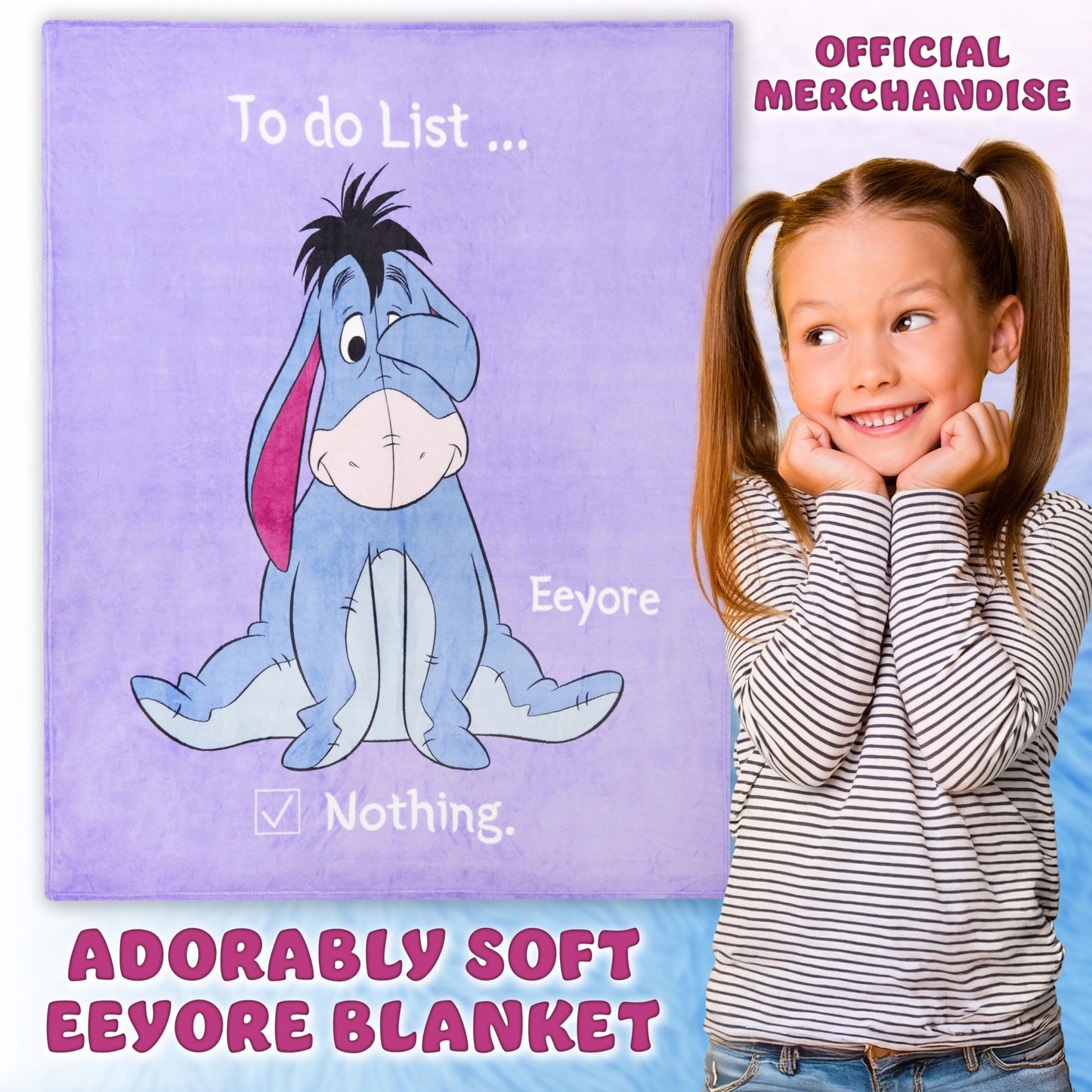 Disney Eeyore Throw Blanket Soft Fleece Blanket Bedroom Comforter 59 x 51” (Purple Eeyore)