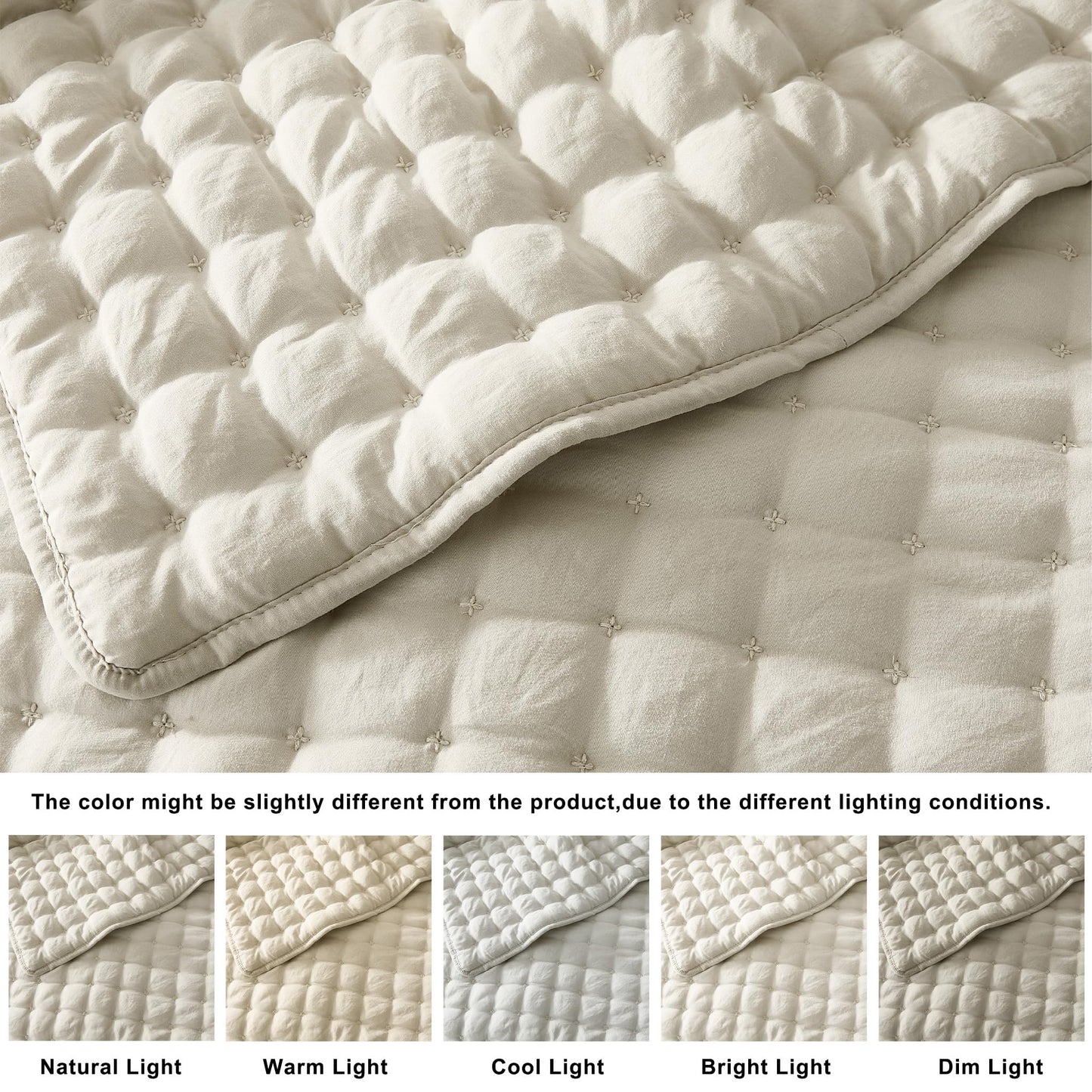 WDCOZY Beige Twin Quit Size Bedding Sets with Pillow Sham, Neutral Lightweight Soft Bedspread Coverlet, Quilted Blanket Thin Comforter Bed Cover for All Season, 2 Pieces, 68x90 inches