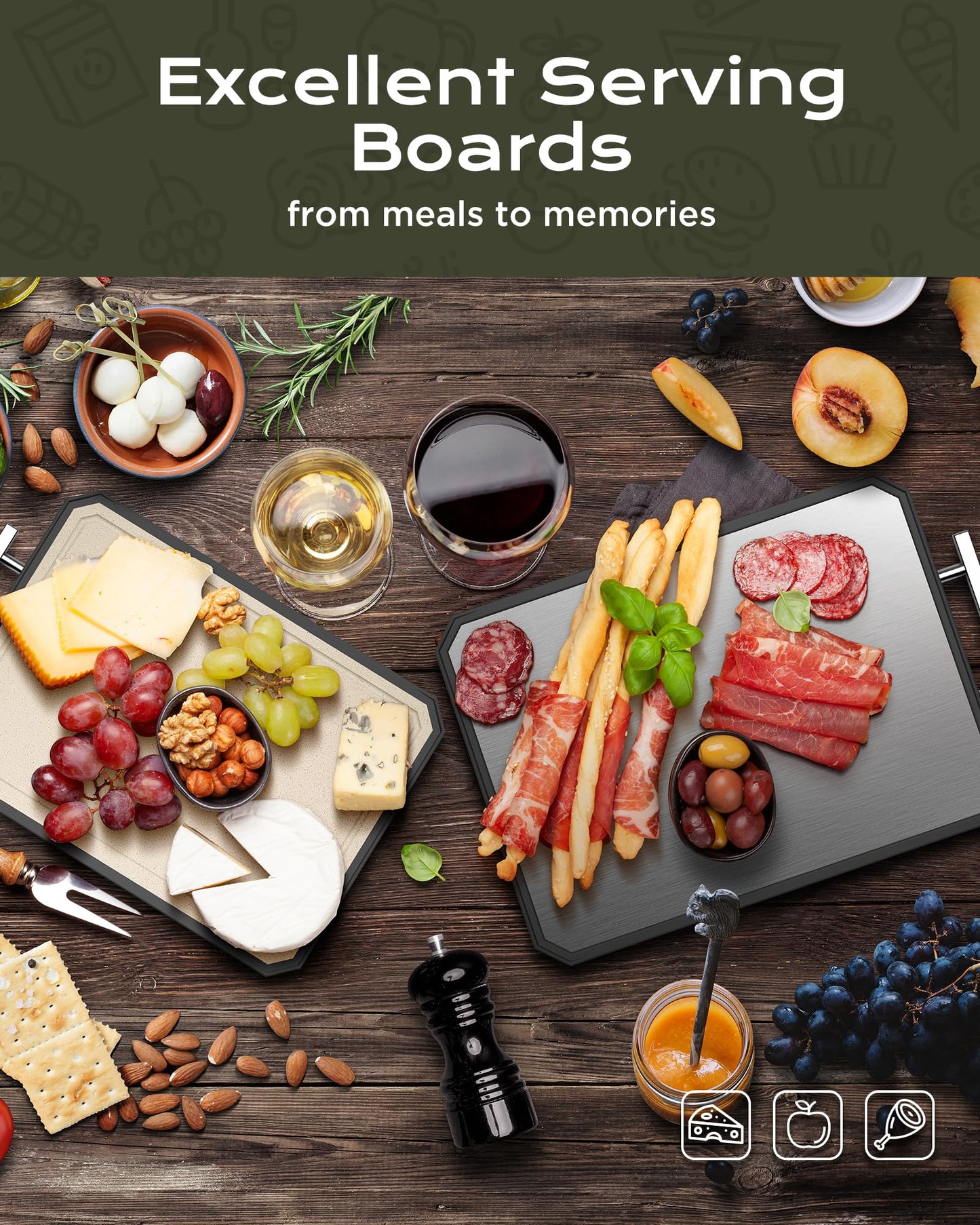 SNOWCLAD Stainless Steel Cutting Board,Double Sided Steel Bread Boards for kitchen,Stainless Steel/Wheat straw pp Large Board for meat,non toxic Chopping,16 * 11 Inch,Dishwasher Safe