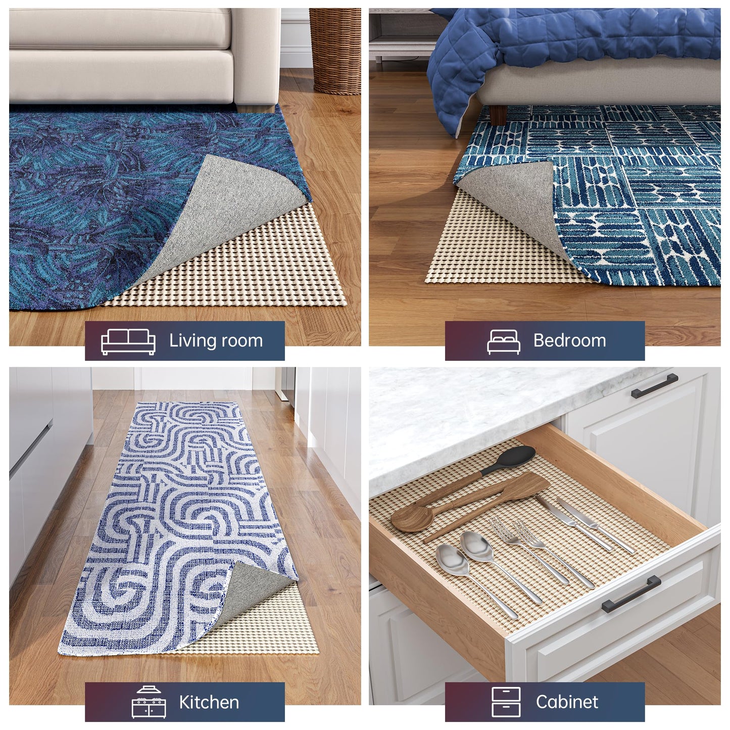 Jorvila Non-Slip Rug Pad Gripper 9x12 Feet, Anti Skid Mat for Under Area Rugs, Keeps Rugs in Position and Safe, Thick Cushioned Carpet Pad for Hardwood Floors Protection