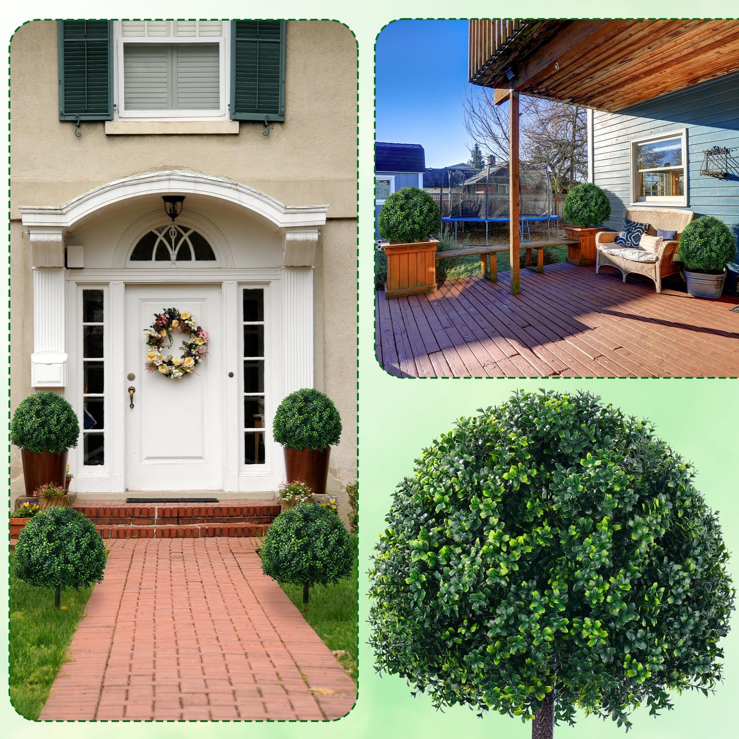 FONYICK 24.8 Inch Artificial Boxwood Trees, 2 Sets Faux Boxwood Topiary with Spikes, Pot Filler Fake Shrubs Plants for Outdoor PlantersFront Porch Decor Round Topiary Bush Balls Home Garden Spring