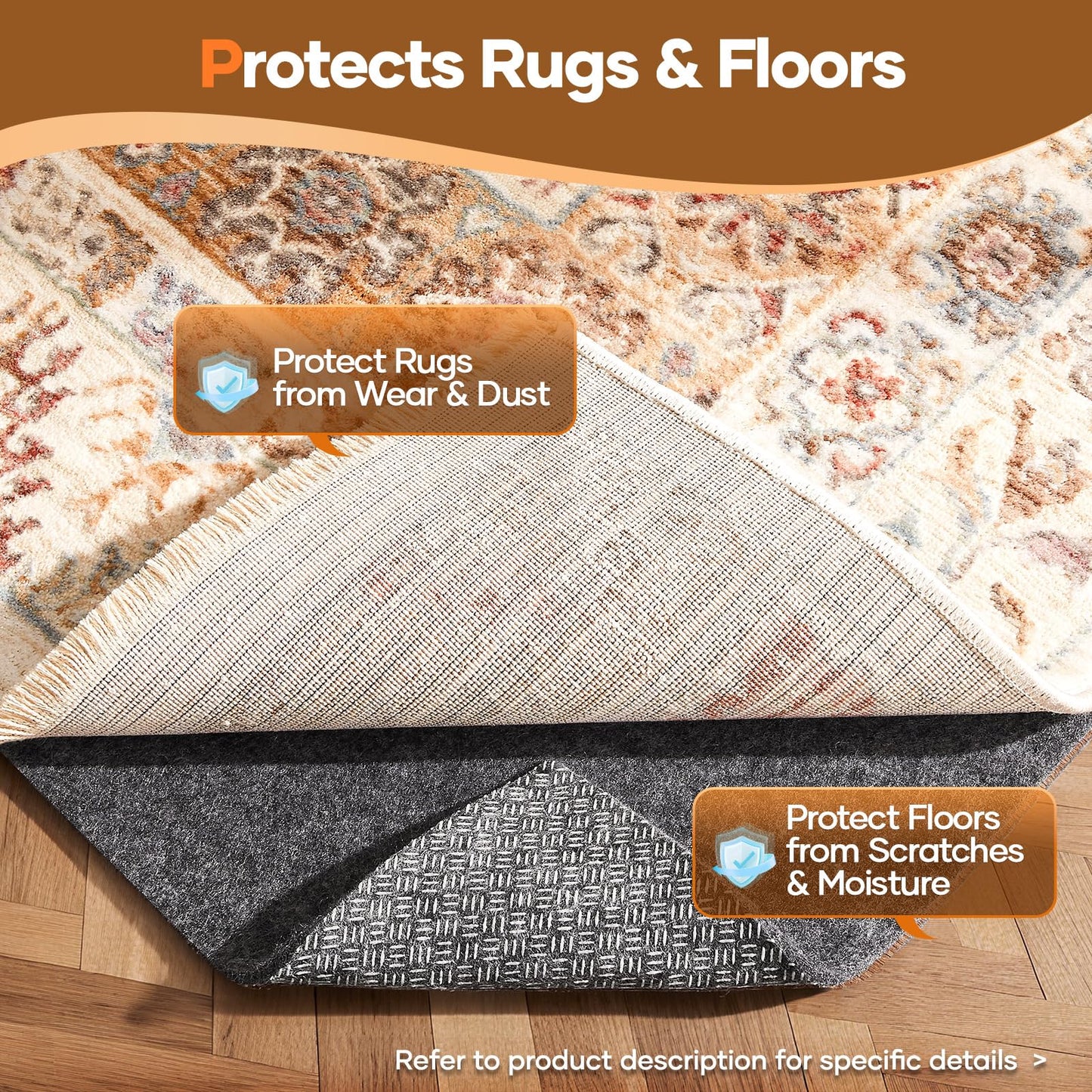 Veken Non Slip Cushioned Rug Pad Gripper 3 x 5 Ft, Felt and Silicone Backing, 1/4 inch Thick Carpet Liner for Hardwood Floors and Finishes, Under Area Rugs Anti Skid Mat, Keep Rugs Safe and in Place