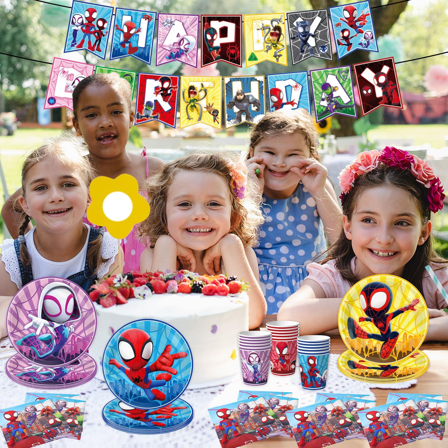 Birthday Party Supplies,68 pcs Party Decorations include 6 Different Style Paper Plates,2 Large Tablecloth,Happy Birthday Banner,Napkins and Cups for Boys Girls Decor, Serve 15+ Guest