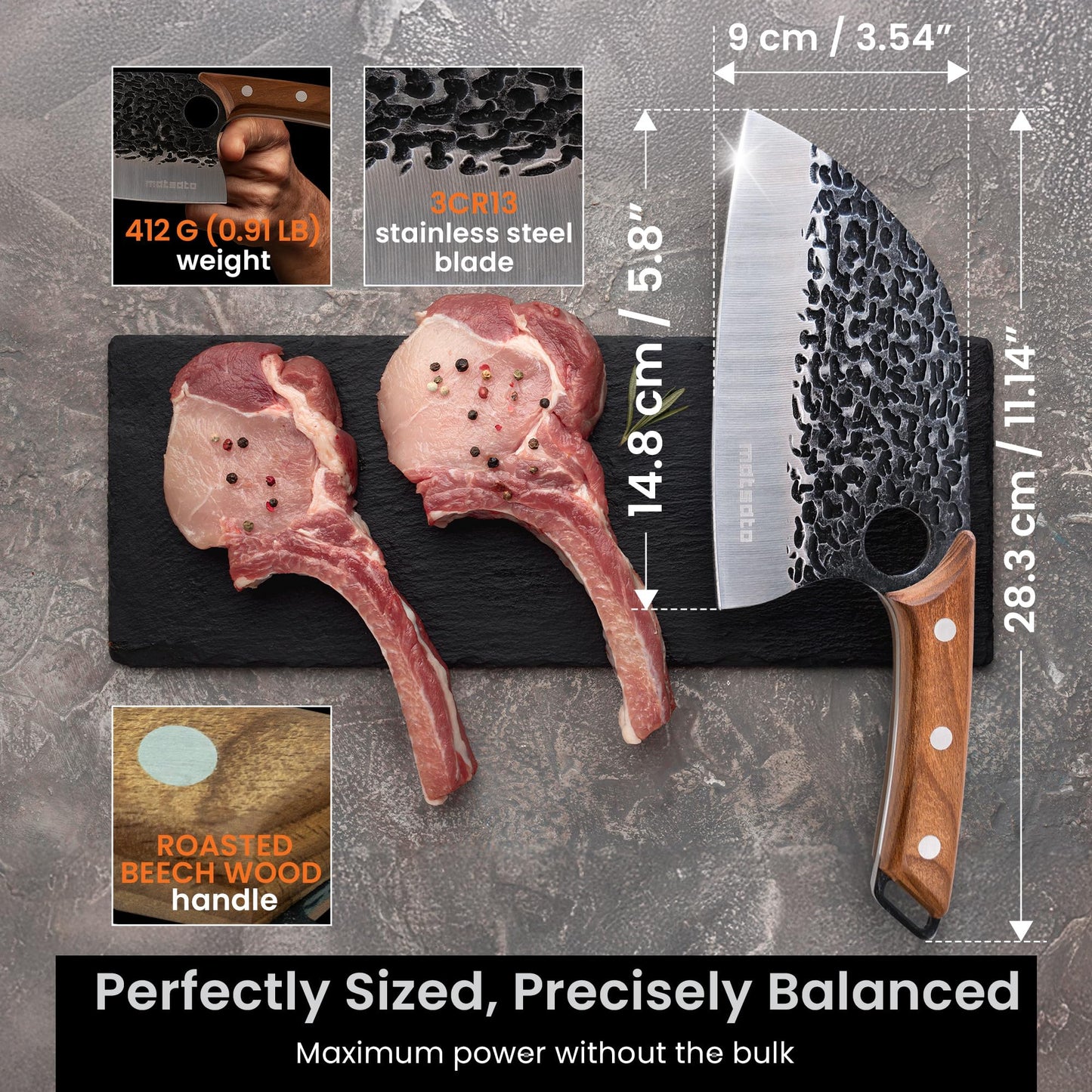 Matsato Cleaver Knife – Japanese Steel Cooking Butcher Knife for Meat & Vegetables Chopping, 5.8 Inch Kitchen Knife, Kitchen Gift for Men & Women