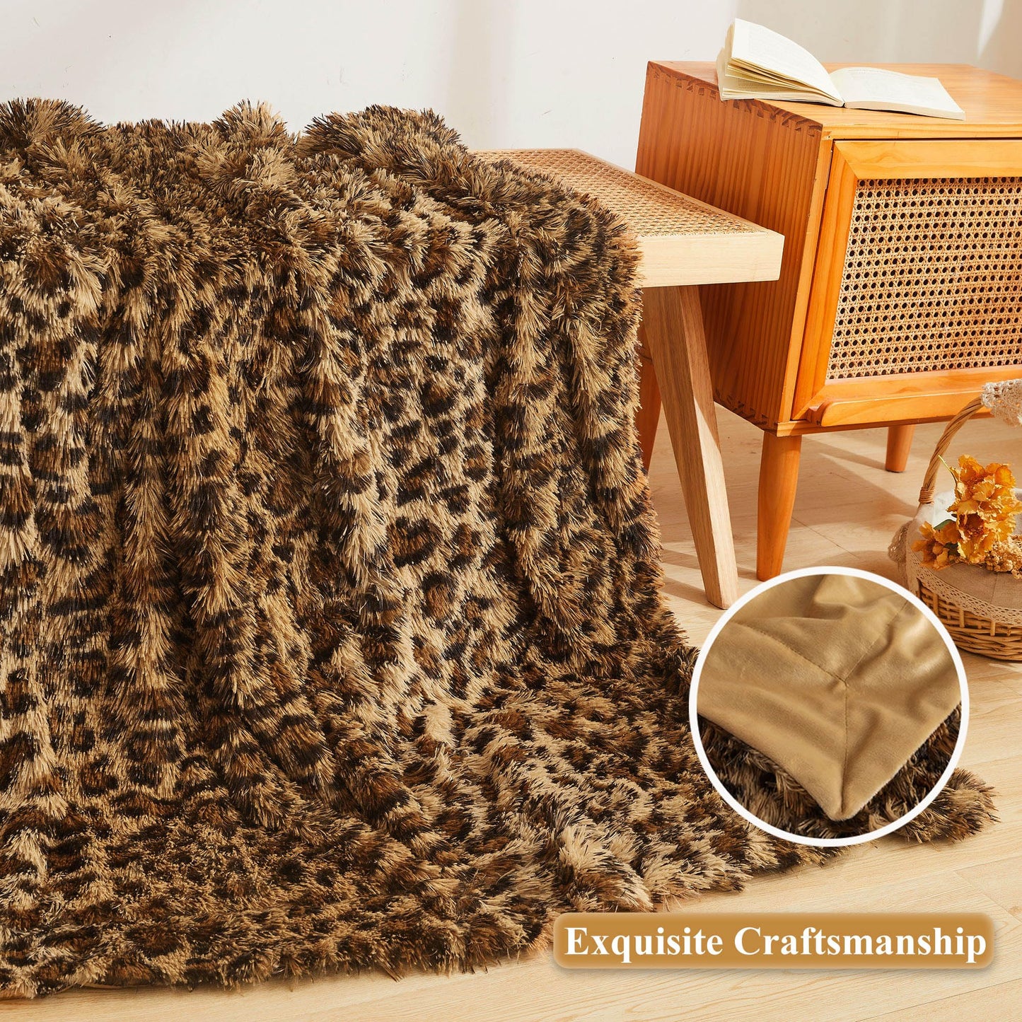 XeGe Luxury Faux Fur Leopard Print Throw, Soft 50x60 Cheetah Print Fluffy Blanket, Shaggy Plush Decorative Couch Throw, Cute Furry Fuzzy Animal Print Blanket for Sofa Bed, Brown