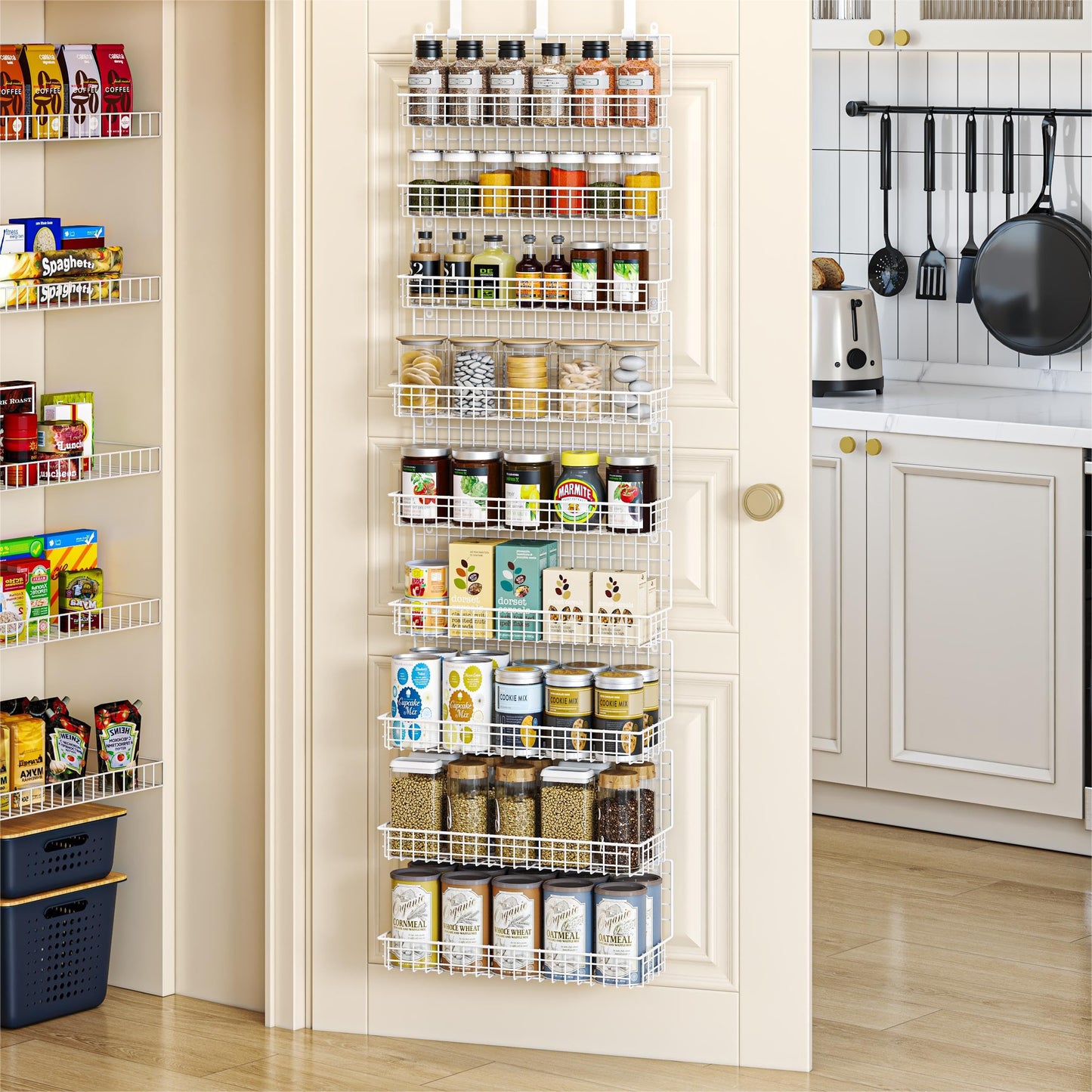 JKsmart 9-Tier Spice Rack Organizer with Door Hook, Wall Mount, and Extra Large Capacity for Pantry – Stylish White Design for Effortless Organization, Ultimate Kitchen Storage Solution