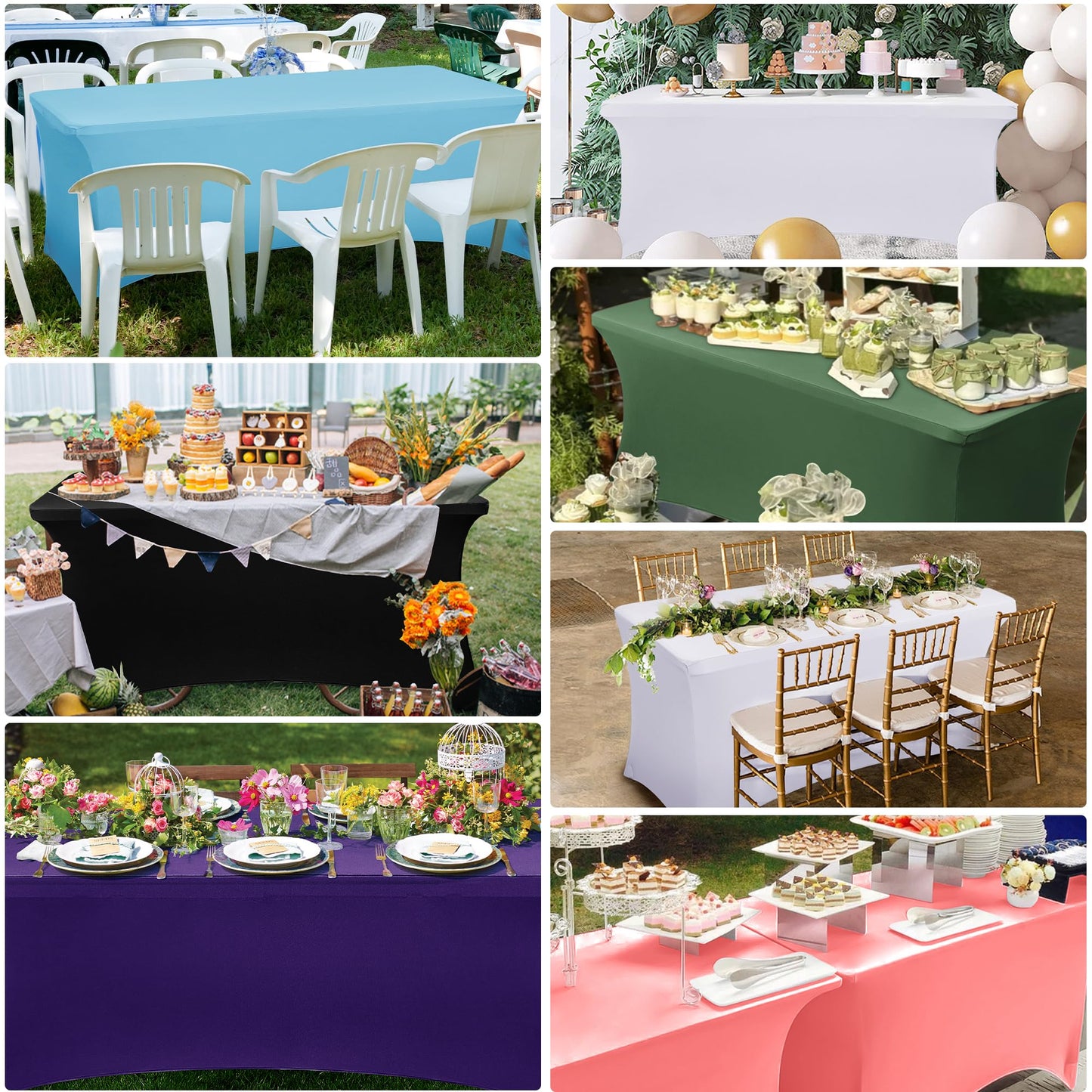 Obstal 6 Pack Stretch Spandex Table Covers for 6 Foot Tables - 6 FT Universal Rectangular Fitted Tablecloth Protector for Wedding, Banquet, Party (White, 72 Length x 30 Width x 30 Height Inches)