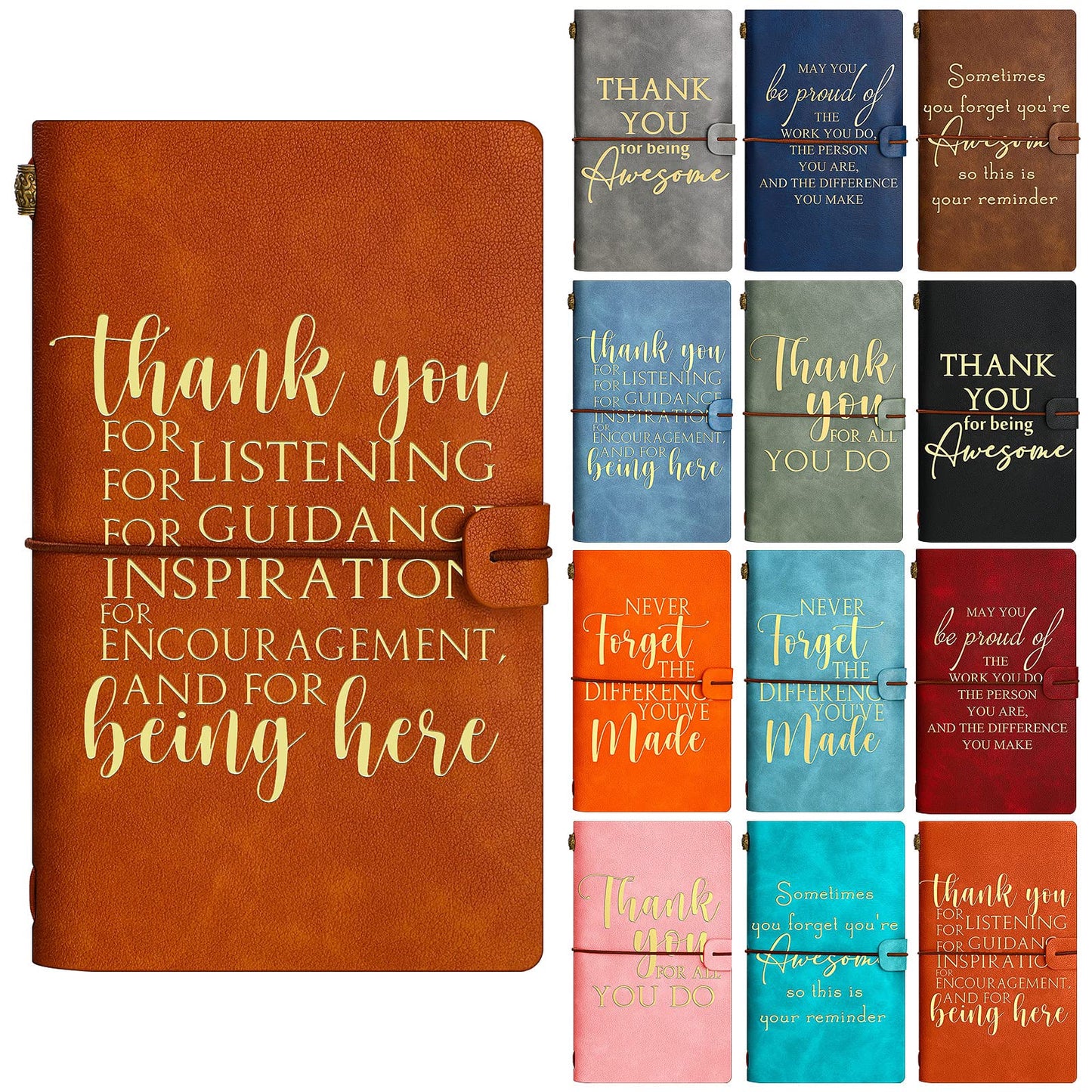 Kosiz 12 Pack Thank You Gifts for Men Father's Day Teacher Cna Week Employee Appreciation Notebook Bulk Leather Journals Inspirational Notebook for Male Coworker Staff Office Nurse Boss Volunteer