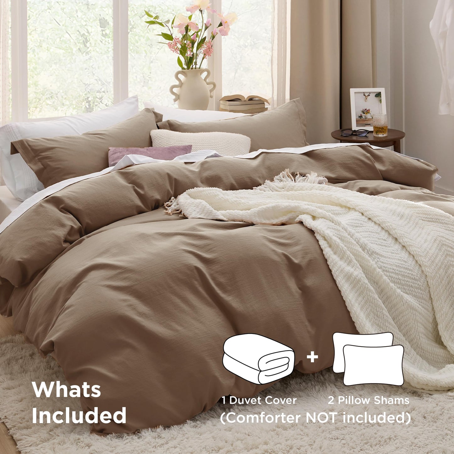 Bedsure Brown Oversized King Duvet Cover - 3 Pieces Prewashed Cotton-Like Polyester Extra Soft Bedding Set, Includes 1 Duvet Cover 120x98 Inches with Zipper Closure & 2 Pillow Shams, No Comforter