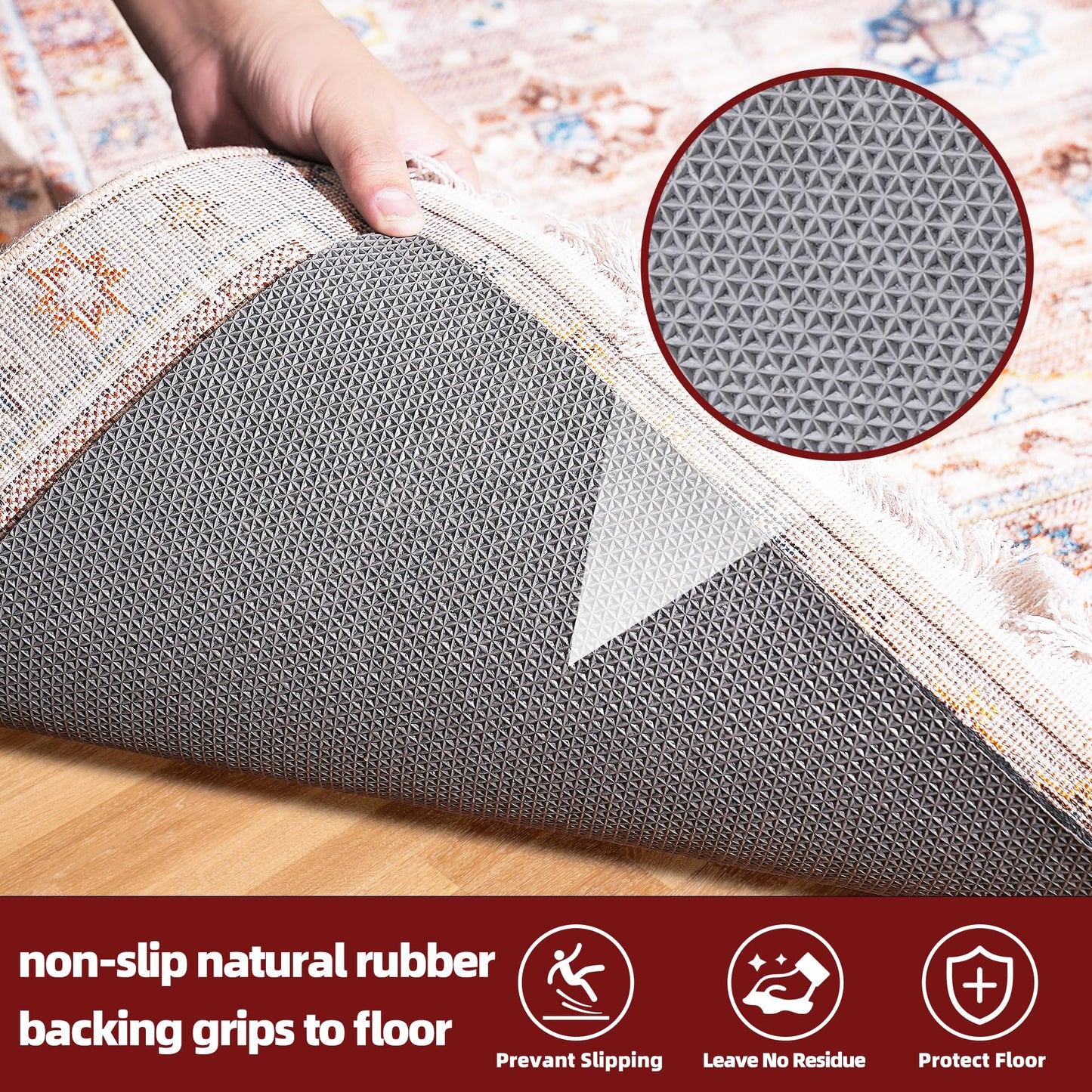 BAGAIL Felt and Natural Rubber Backing Rug Pads 1/4” Thick, 5 x 7 Ft Non Slip Carpet Gripper Keep Rugs in Place, Under Area Rug Protective Cushioned Pads, Carpet Runners, Hardwood Floors Protection