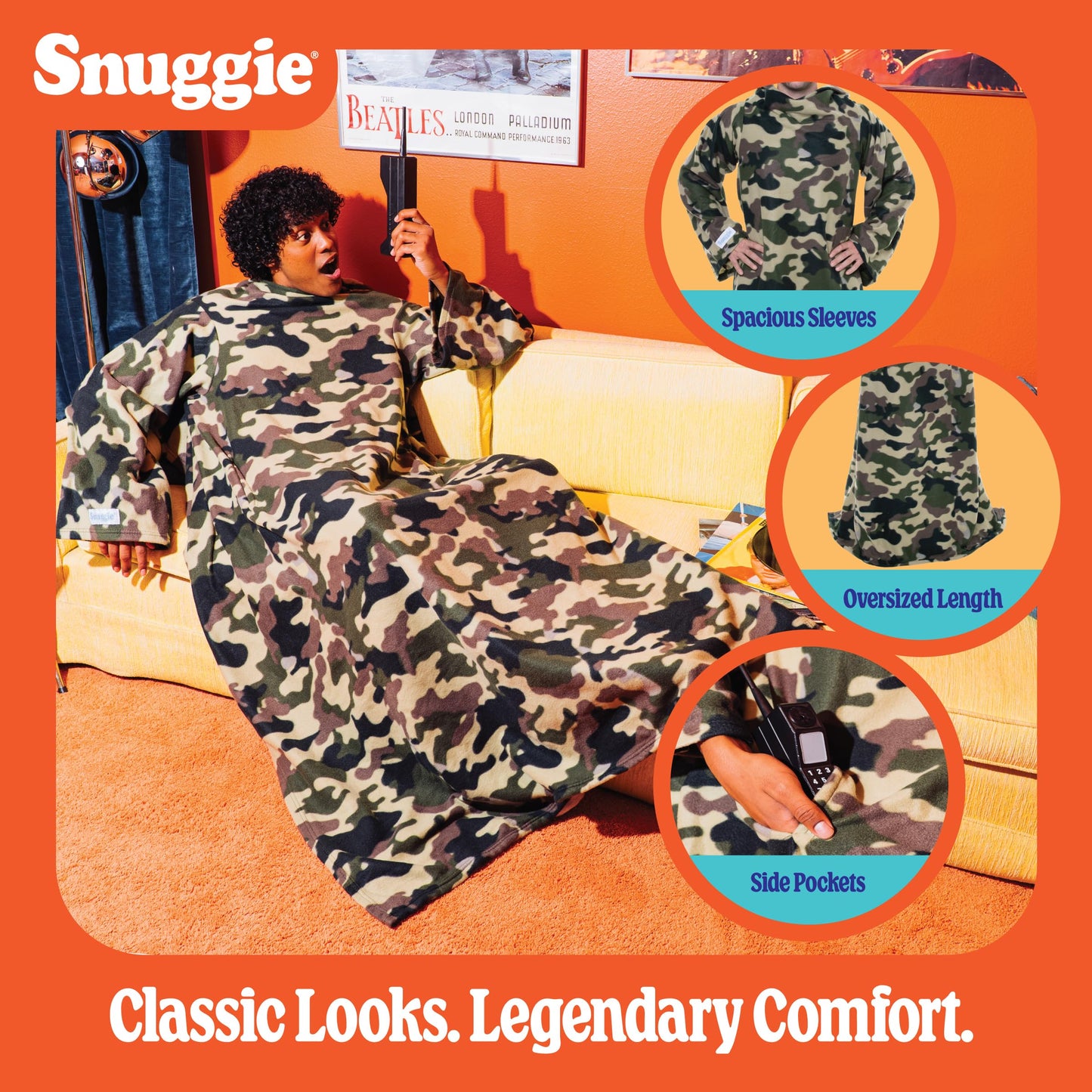 Snuggie The Original Wearable Blanket With Sleeves & Pockets | Fleece, Cozy Oversized Throw for Adult Men & Women, Machine Washable, Great Gift for Holidays, As Seen on TV | One Size, Camo, 71 x 54