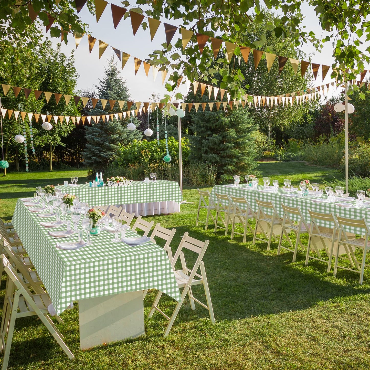12Pack Sage Green Plastic Checkered Tablecloth, Premium Decorative Disposable Sage Green Gingham Plaid Table Cloths for Parties, Rectangle Party Table Cover for Picnic Birthday Wedding, 54x108 Inch
