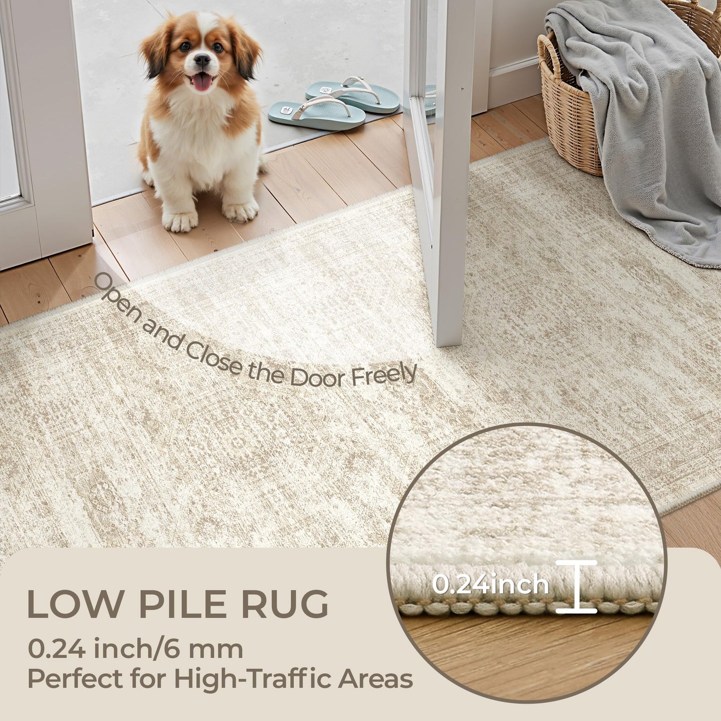 Restydon Long Bathroom Rugs Runner - Washable Runner Rugs for Hallway 2x10, Ultra-Thin Soft Kitchen Carpet Runner, Anti Slip Backing Runner Rugs for Entrance, Bedroom, Living Room(2'x10', Beige/Ivory)