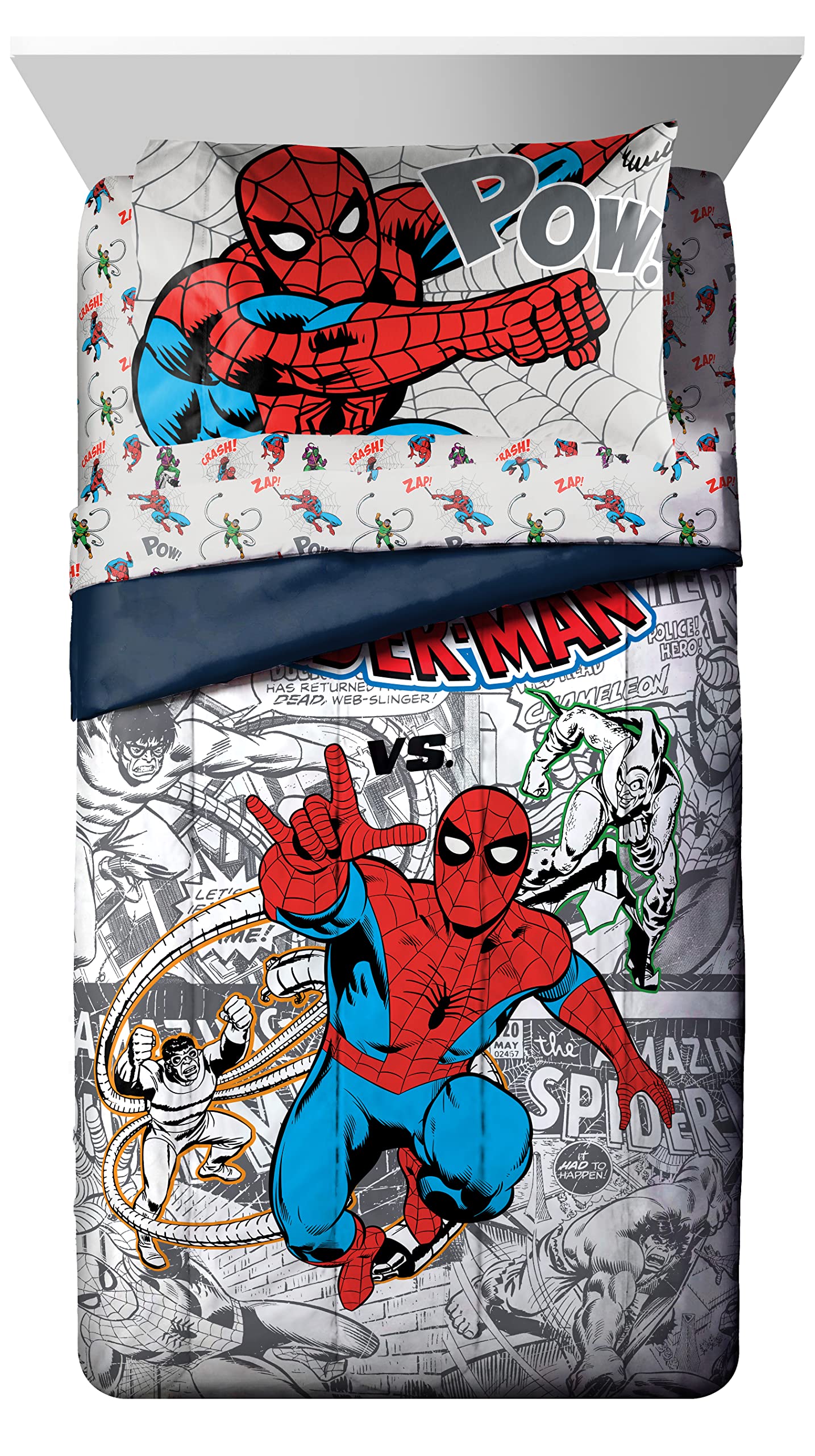 Jay Franco Spiderman Spidey VS 5 Piece Twin Size Bed Set - Includes Comforter & Sheet Set Bedding - Super Soft Fade Resistant Microfiber (Official Marvel Product)