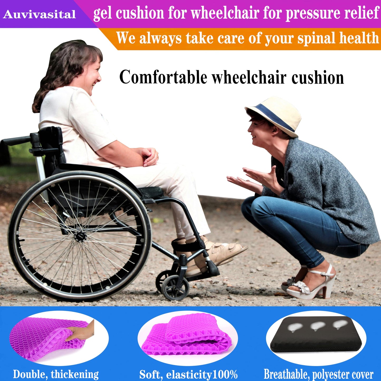 Plus Size Gel Seat Cushion for Long Sitting, Extra Large and Thick, Gel Cushion for Back, Hip, Sciatica, Tailbone Pain Relief, Use for The Office, Wheelchair, Car, Recliner, Stadium, Kayka.(Rose red)