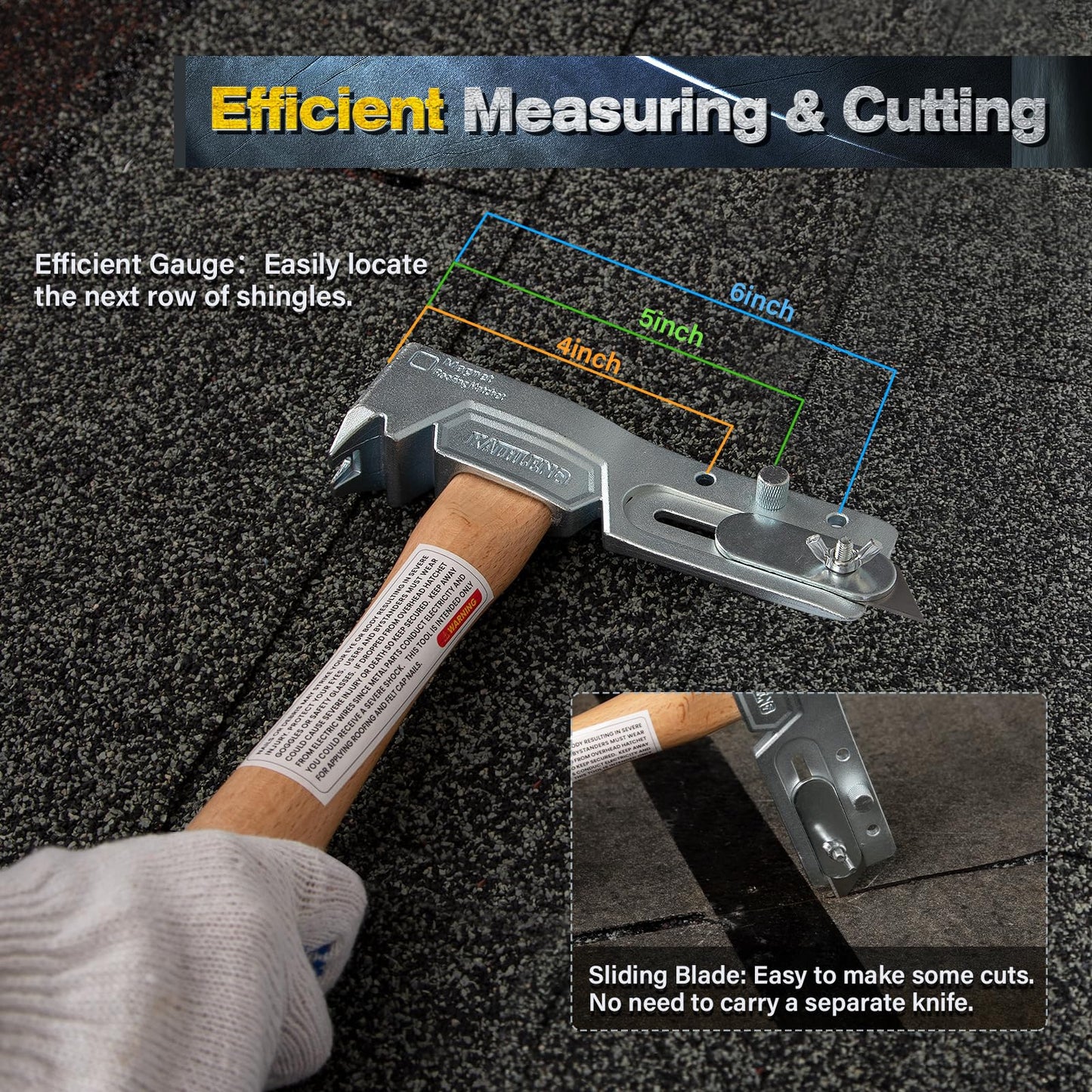 Magnetic Roofing Hatchet – Multi-Function Hammer for Roof Repair with Strong Magnet, Sliding Gauge, Built-in Utility Knife, and Nail Claw